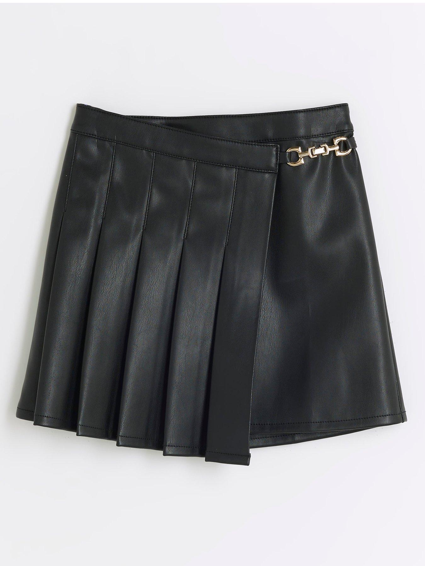 Black pleated mini wrap skirt best sale