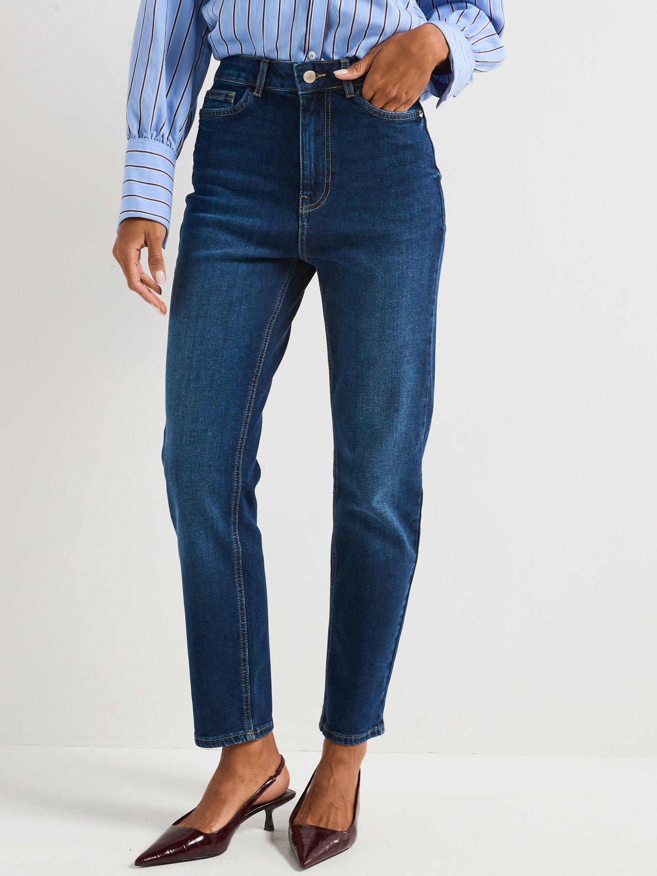 Image 1 of 6 of Everyday Comfort Girlfriend Straight Leg Jeans - Dark Wash