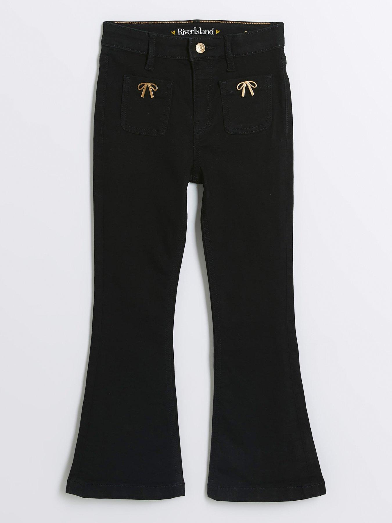 River Island Bow Detail Flared Jeans - Black