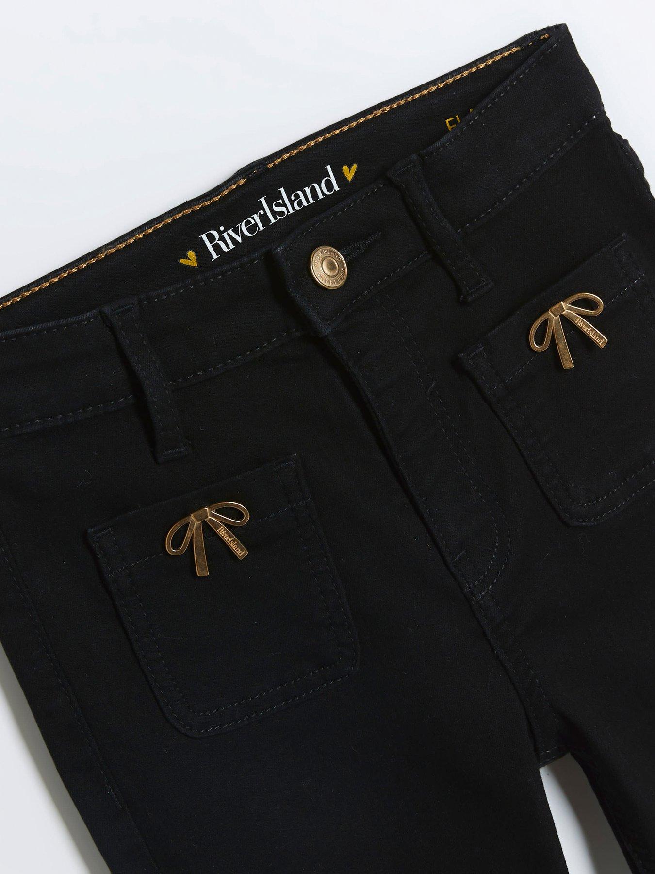 Image 3 of 4 of River Island Bow Detail Flared Jeans - Black