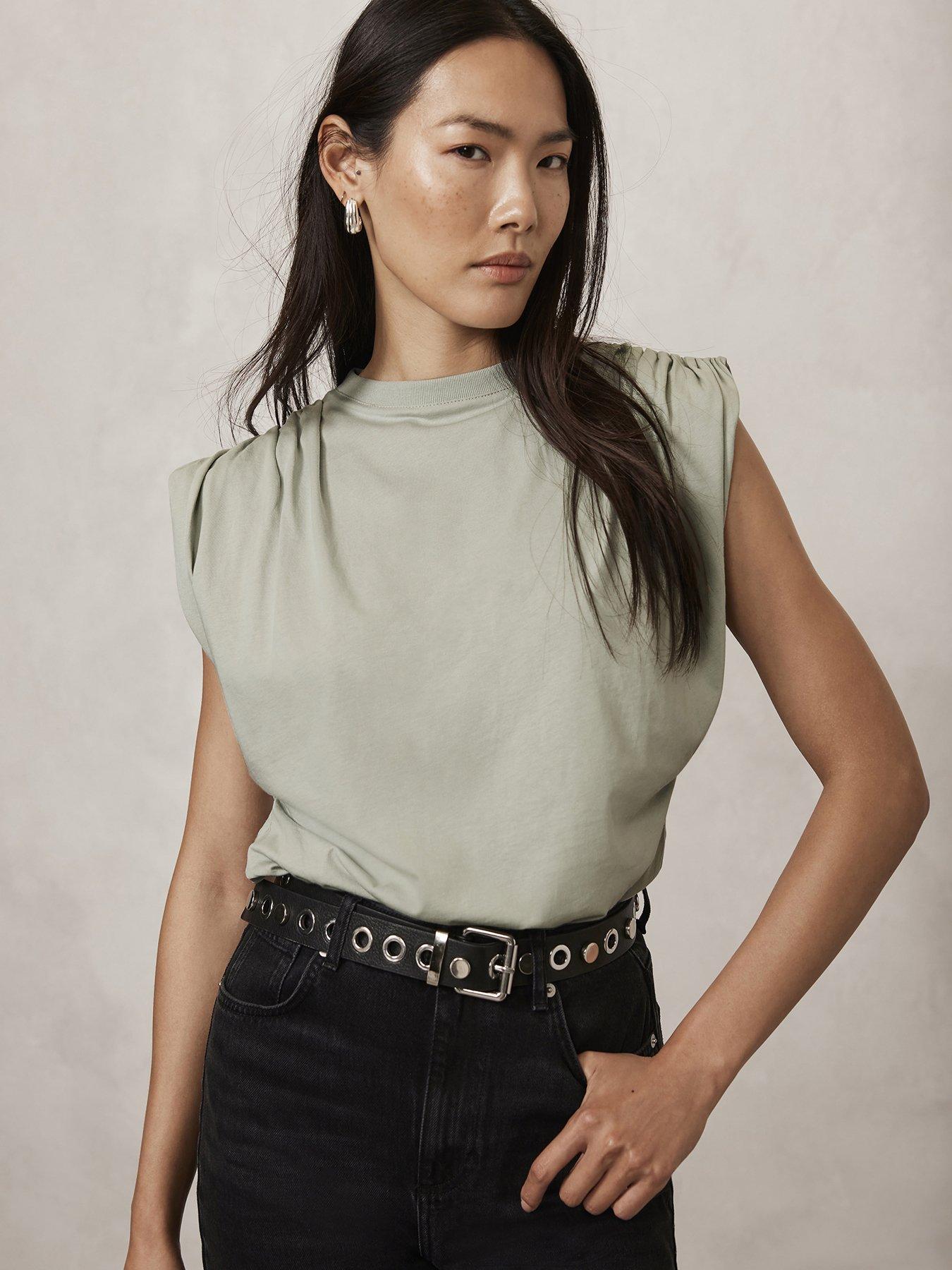 mint-velvet-green-ruched-shoulder-t-shirt