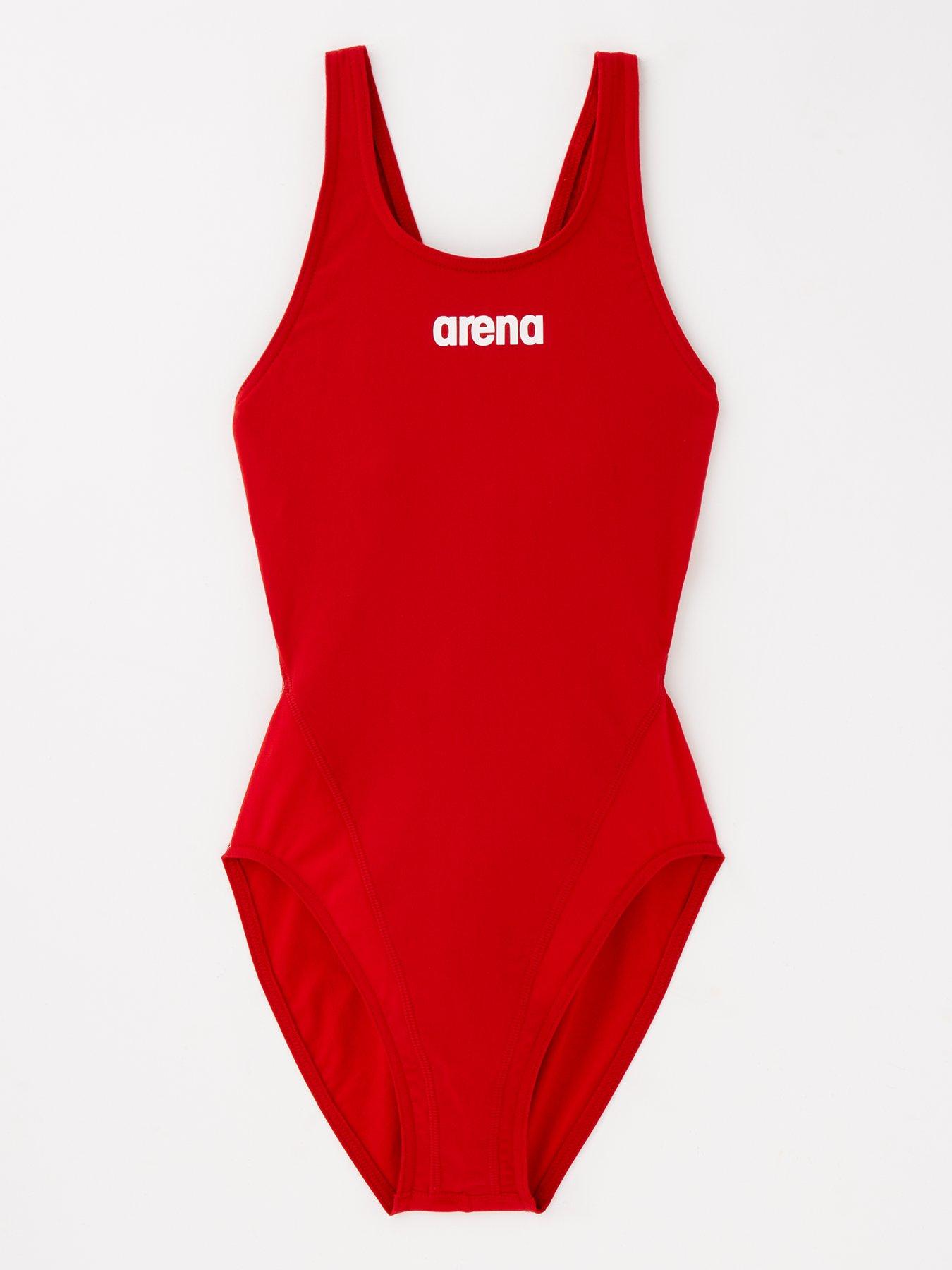 Image 1 of 4 of Arena Girls Team Swim Tech Solid Swimsuit - Red