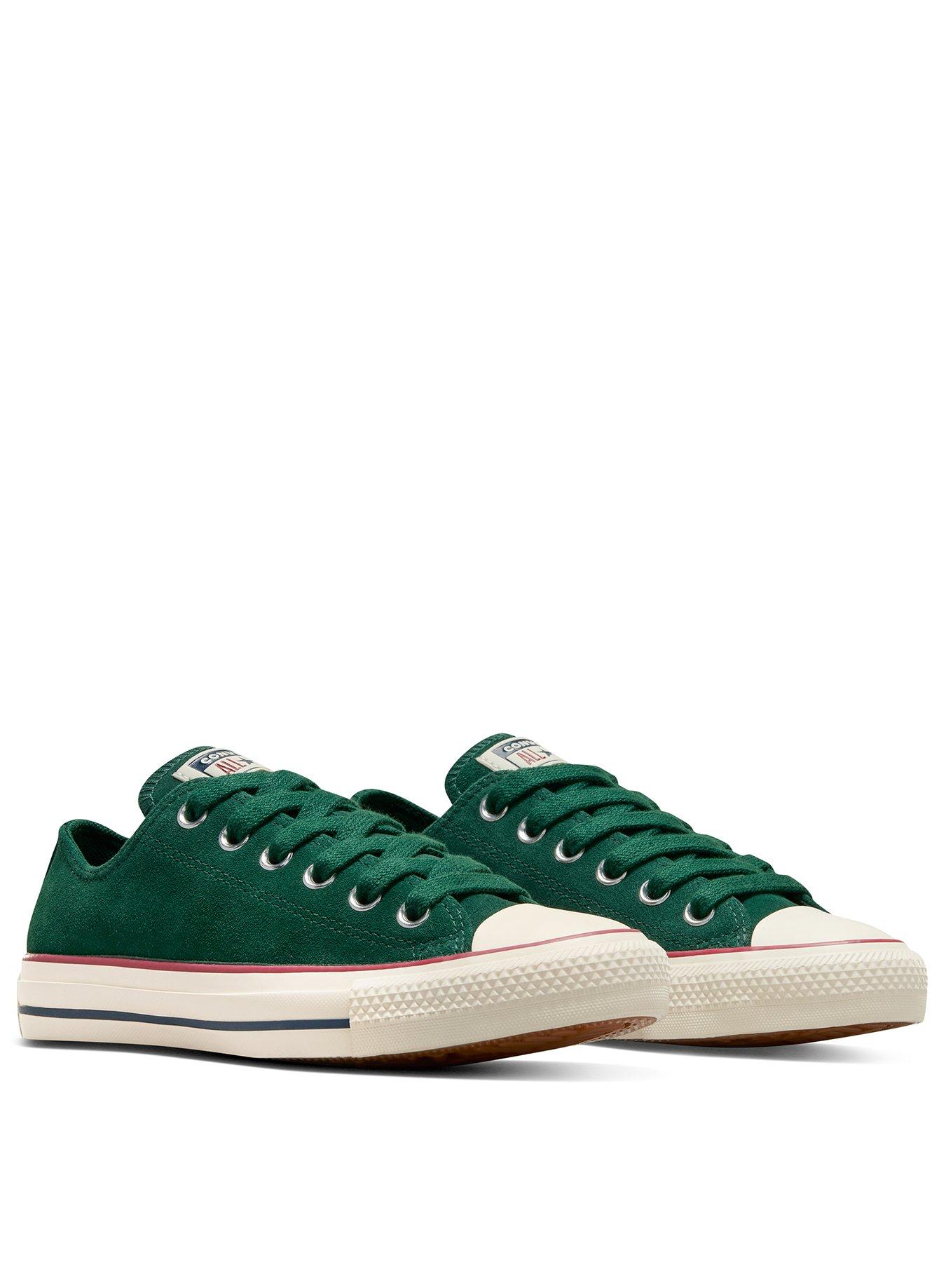 converse-womens-color-pack-suede-ox-trainers-dark-greenstillFront