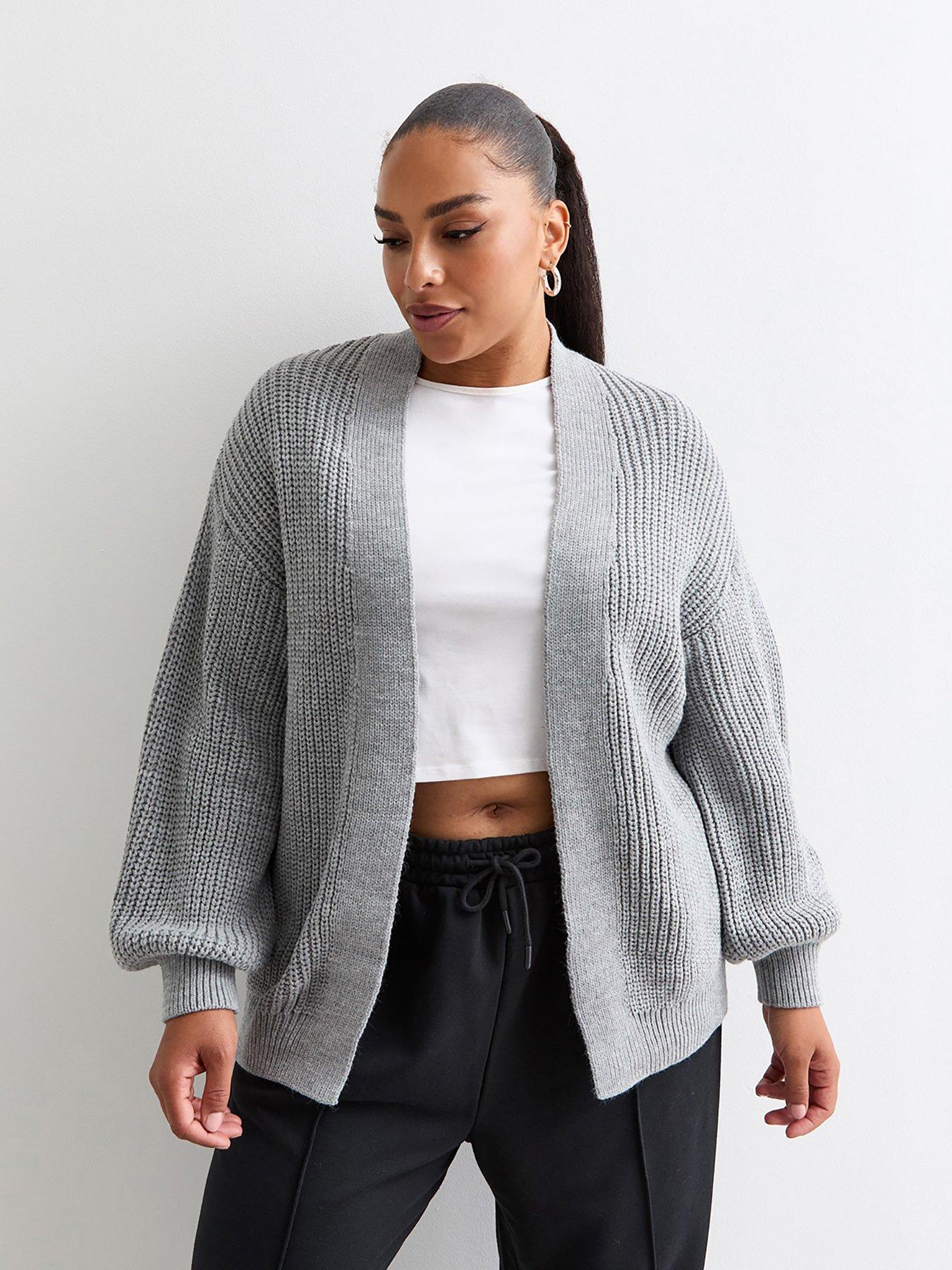 new-look-curves-balloon-sleeve-chunky-knit-cardigan-grey