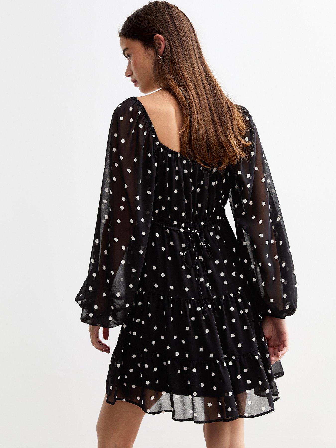 new-look-polka-dot-chiffon-mini-smock-dress-blackstillFront