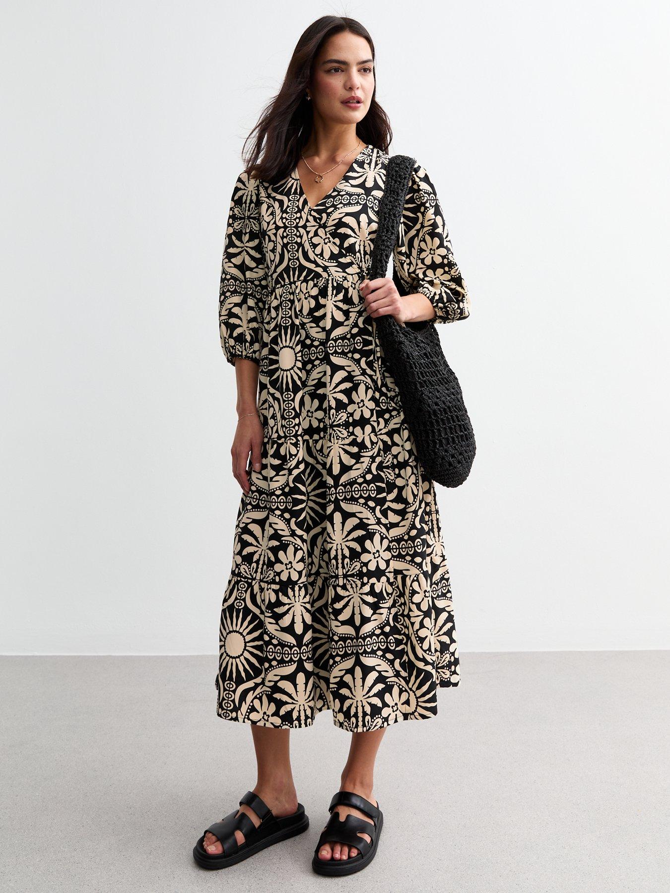 new-look-black-tile-pattern-wrap-front-midi-dressback