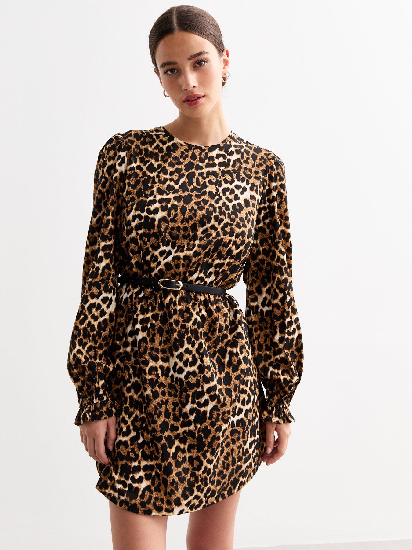 new-look-brown-leopard-belted-long-sleeve-mini-dress-print