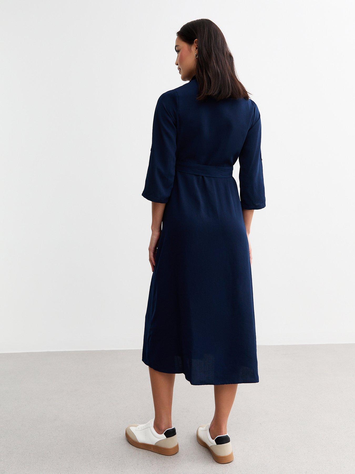 new-look-tie-waist-midi-shirt-dress-navystillFront