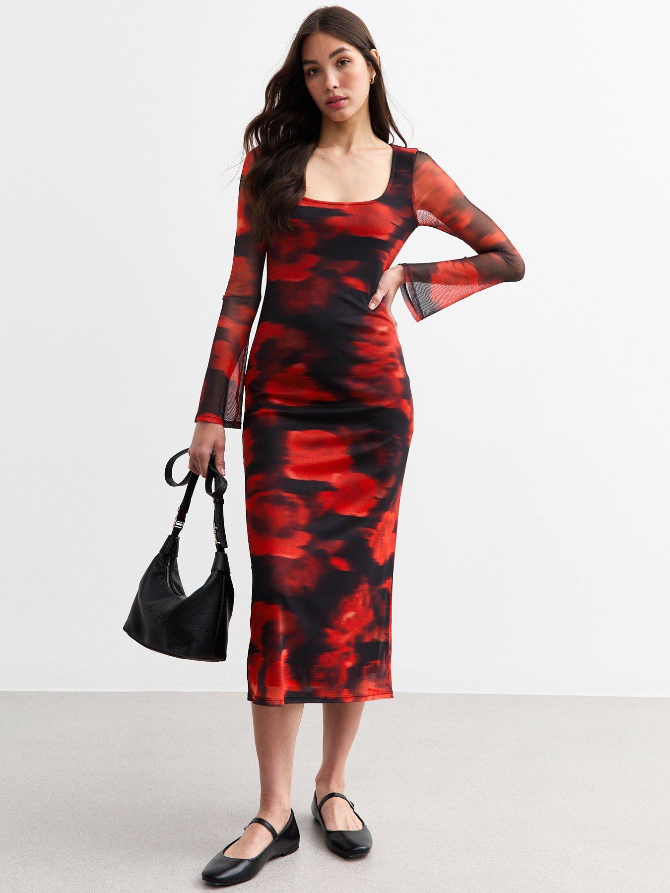 new-look-red-floral-mesh-square-neck-midi-dress-print