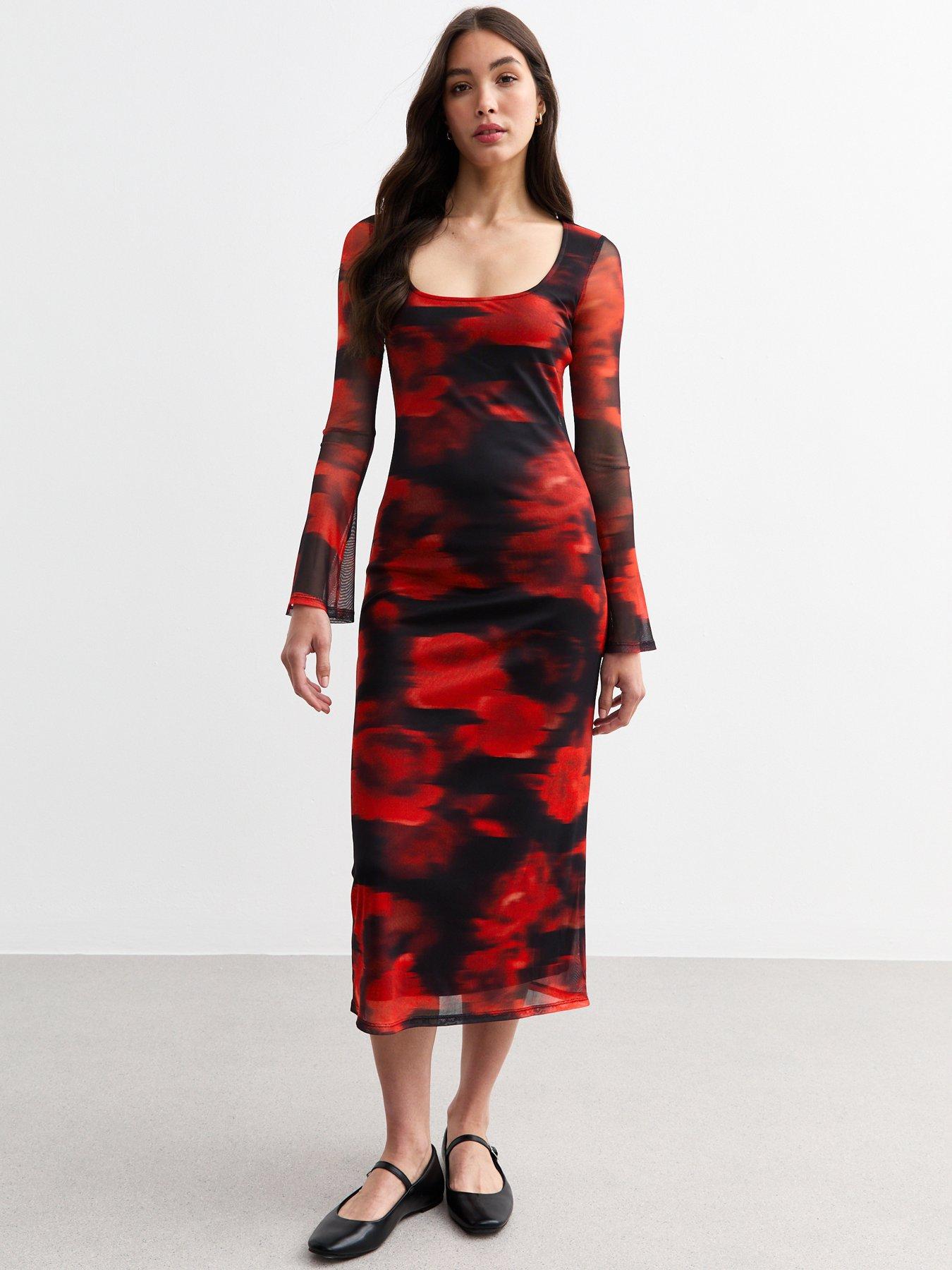 new-look-red-floral-mesh-square-neck-midi-dress-printback