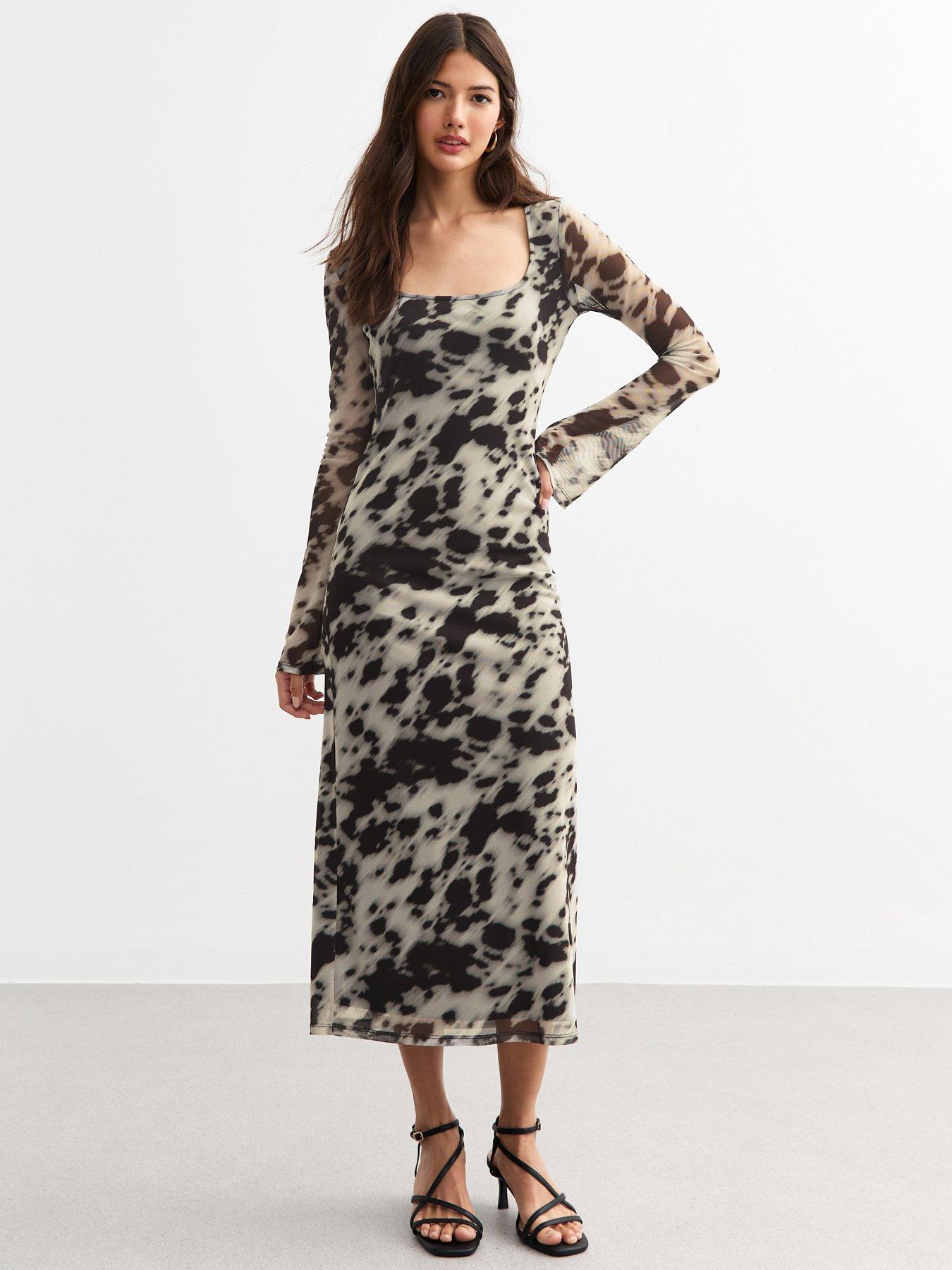 new-look-cow-mesh-long-sleeve-dress-print