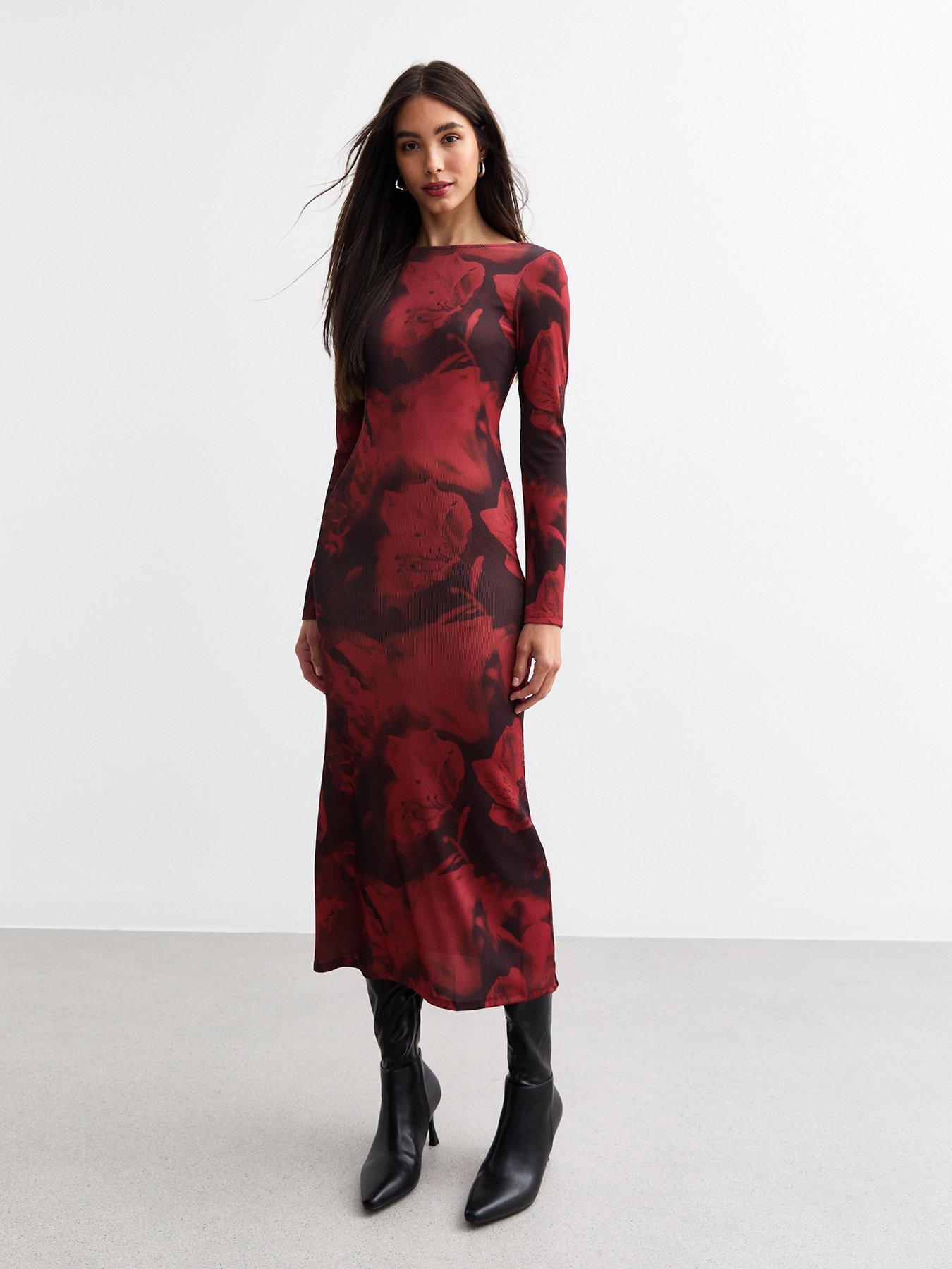 new-look-floral-print-ribbed-jersey-midi-dress-rednbspfront