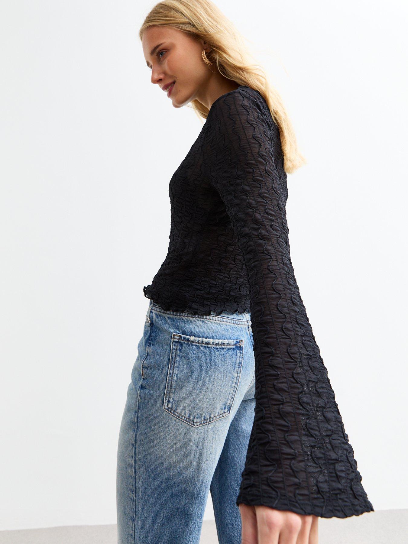 new-look-textured-flared-sleeve-top-blackstillFront