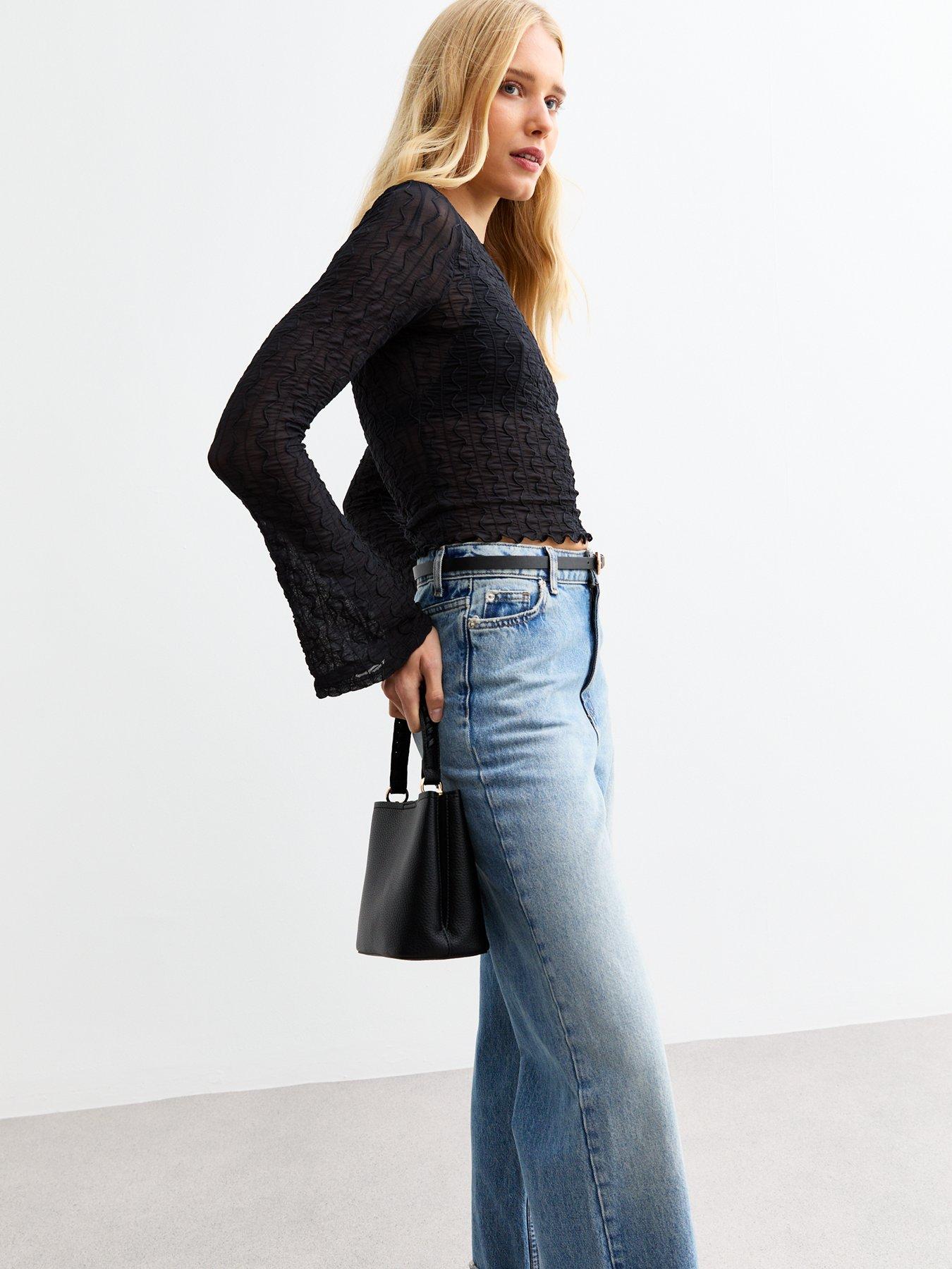 new-look-textured-flared-sleeve-top-blackdetail