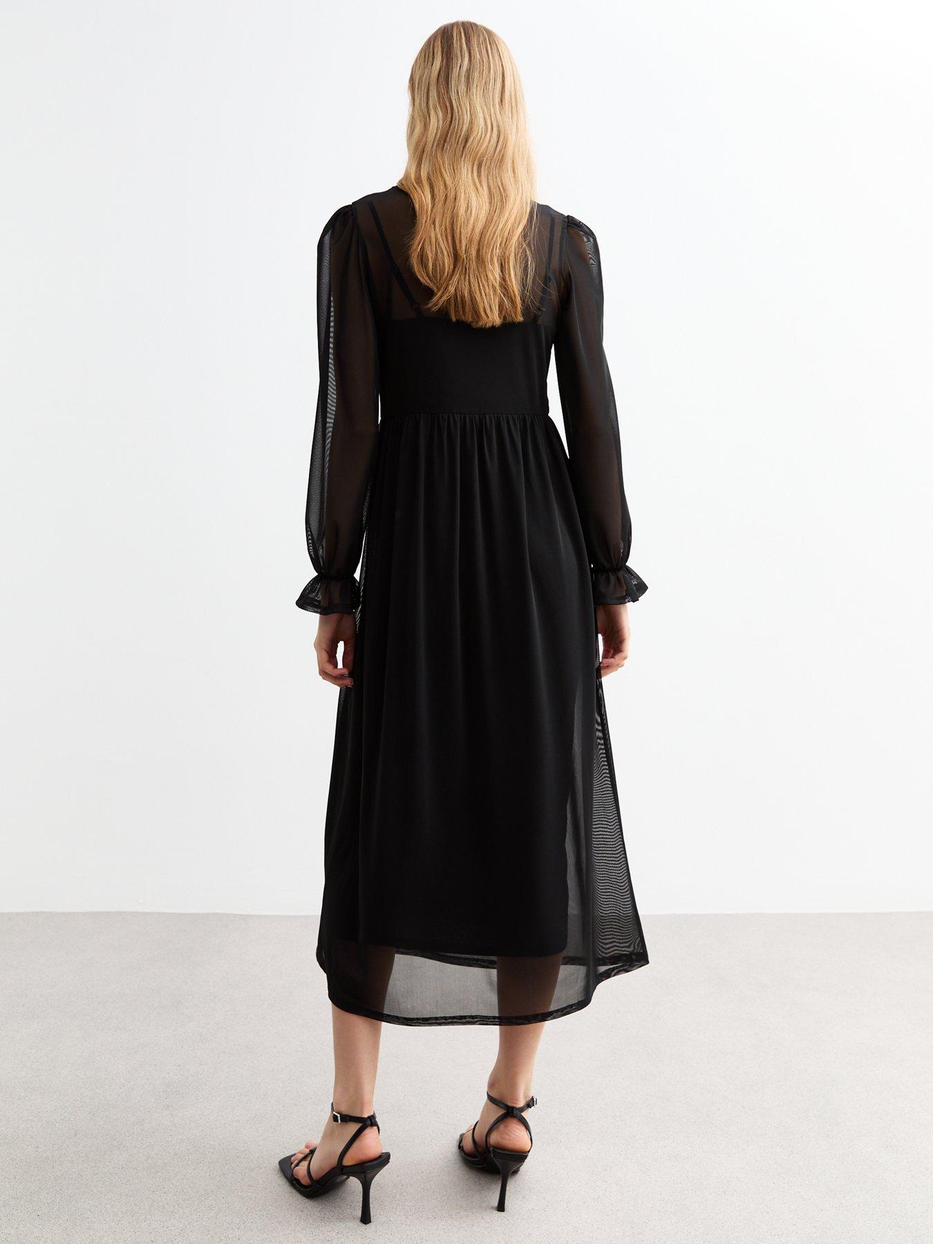 new-look-mesh-long-sleeve-midi-smock-dress-blackstillFront