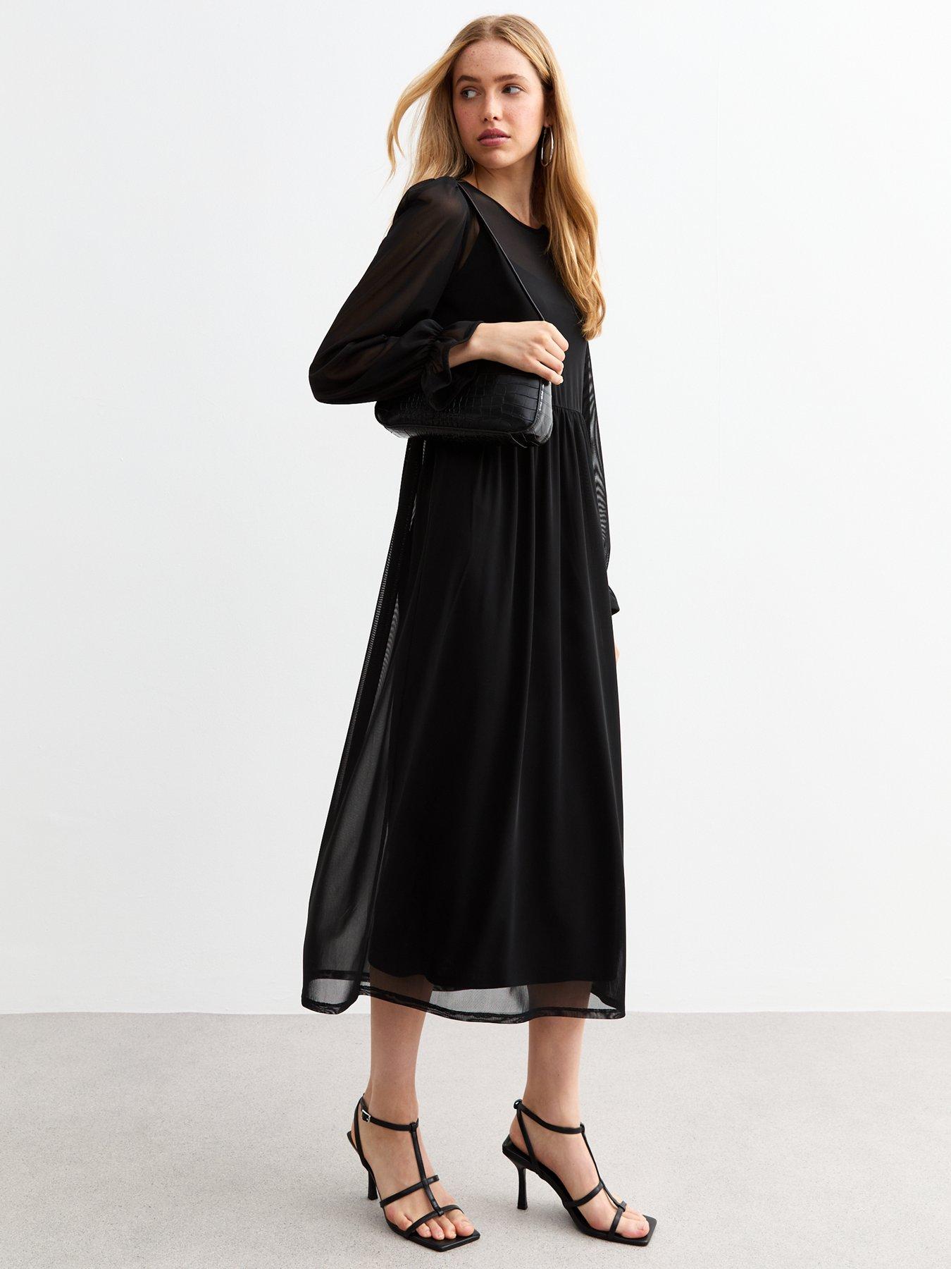 new-look-mesh-long-sleeve-midi-smock-dress-blackback