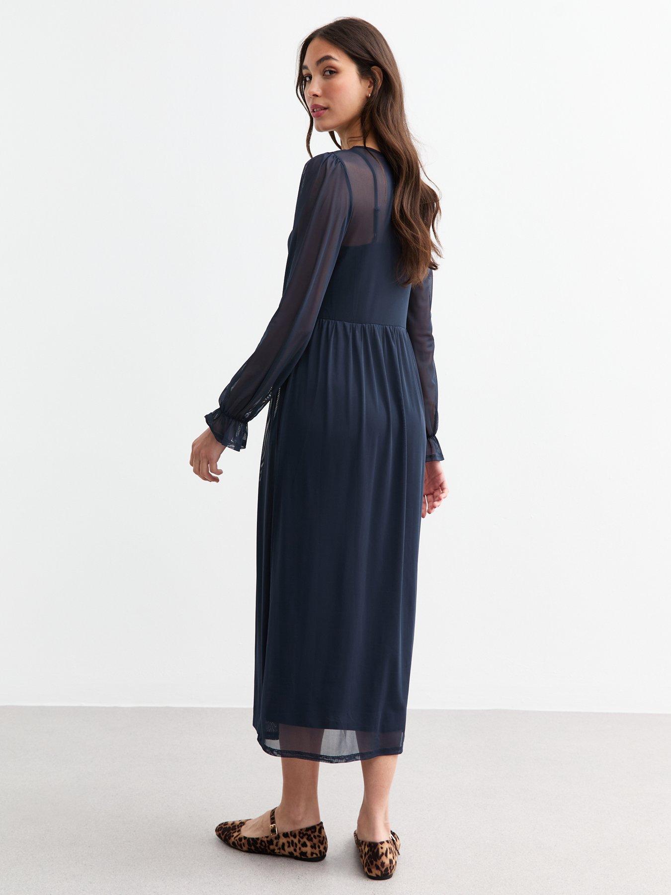 new-look-mesh-long-sleeve-midi-smock-dress-navystillFront