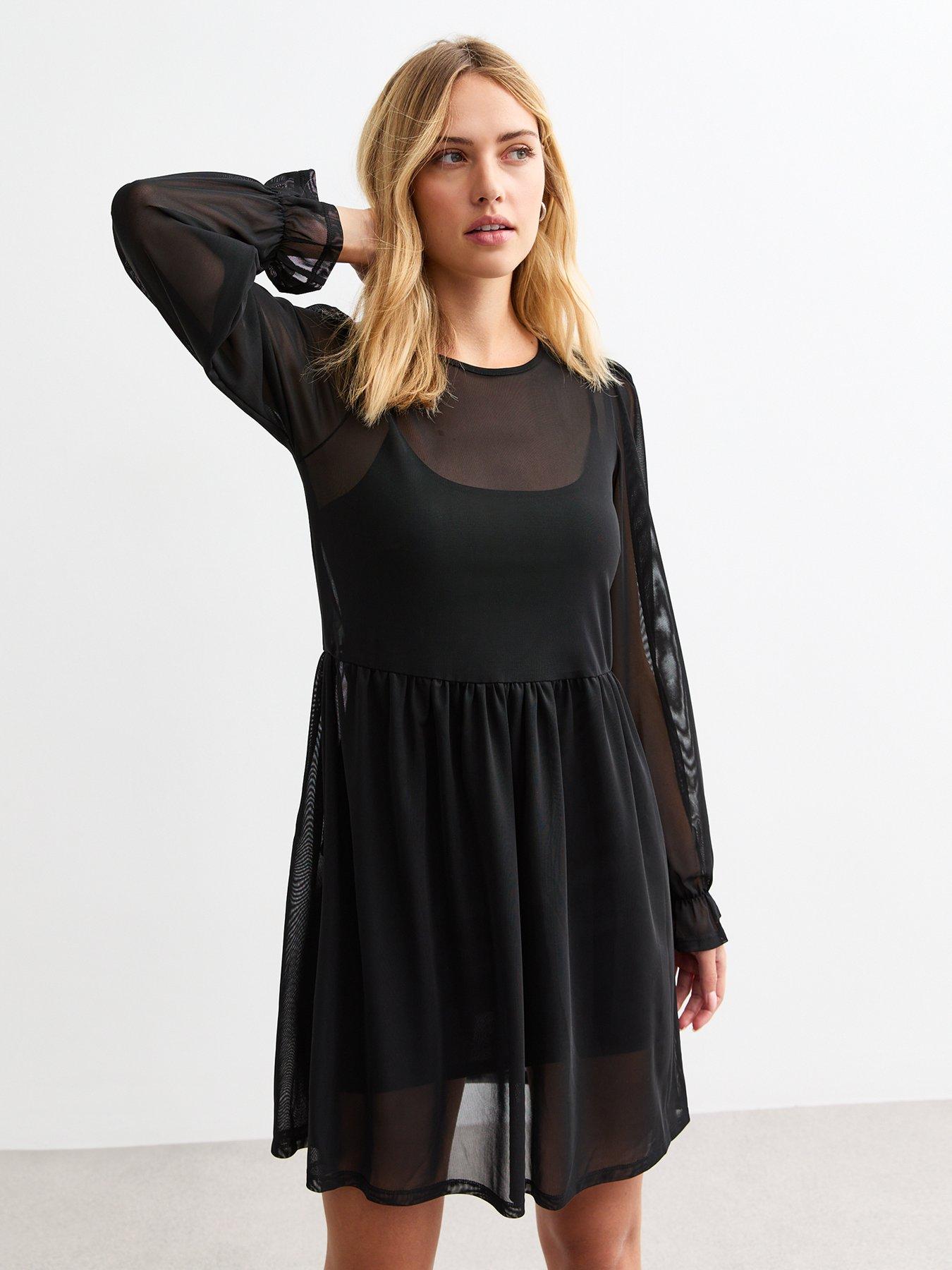 new-look-mesh-smock-mini-dress-black