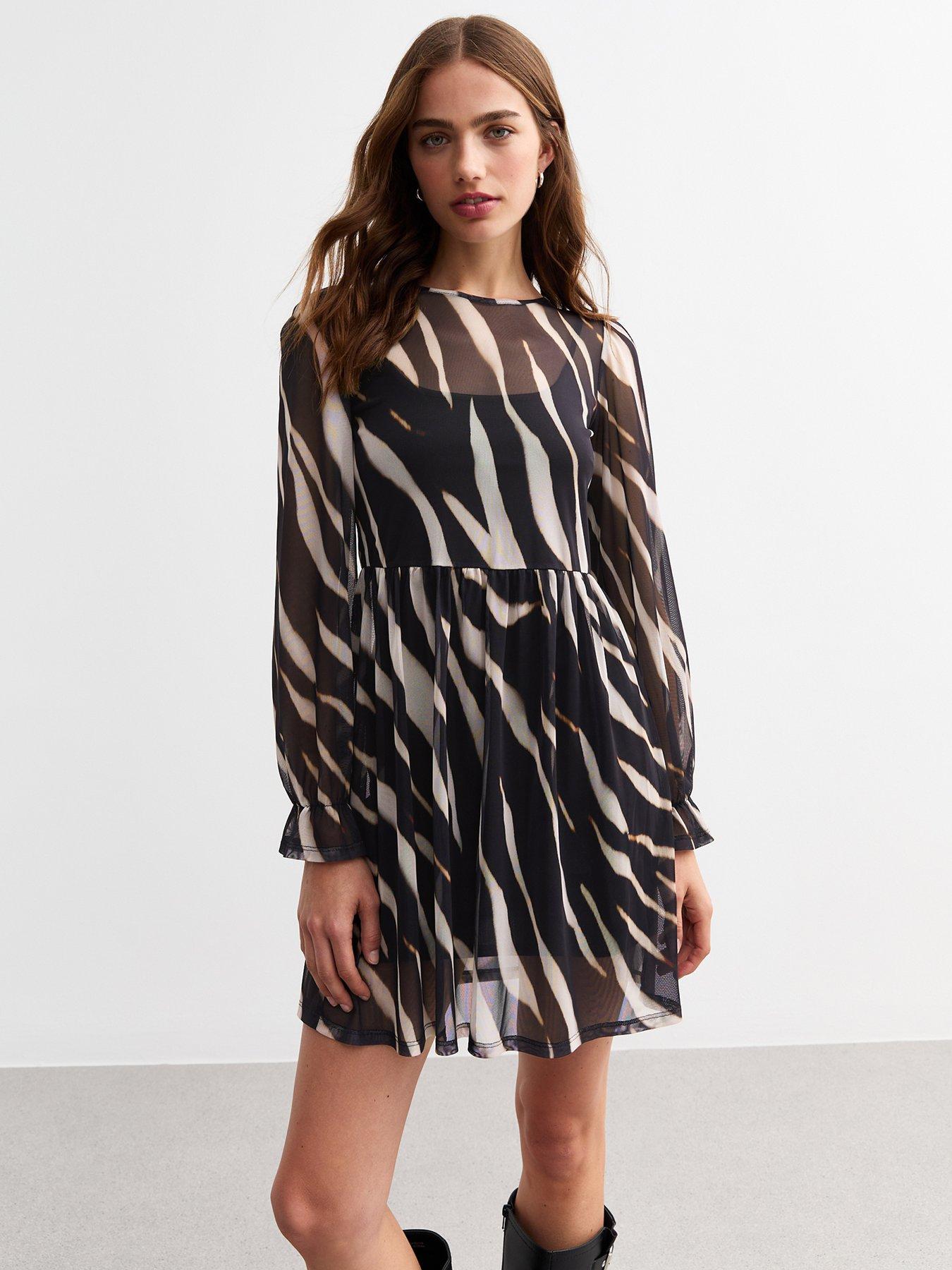 new-look-tiger-print-smock-mesh-mini-dress-blackwhitefront