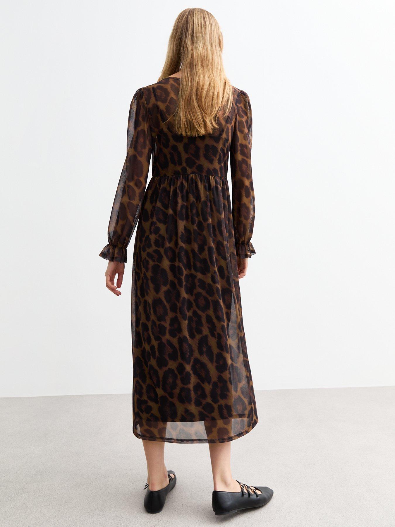 new-look-leopard-print-mesh-long-sleeve-midi-dress-brownstillFront