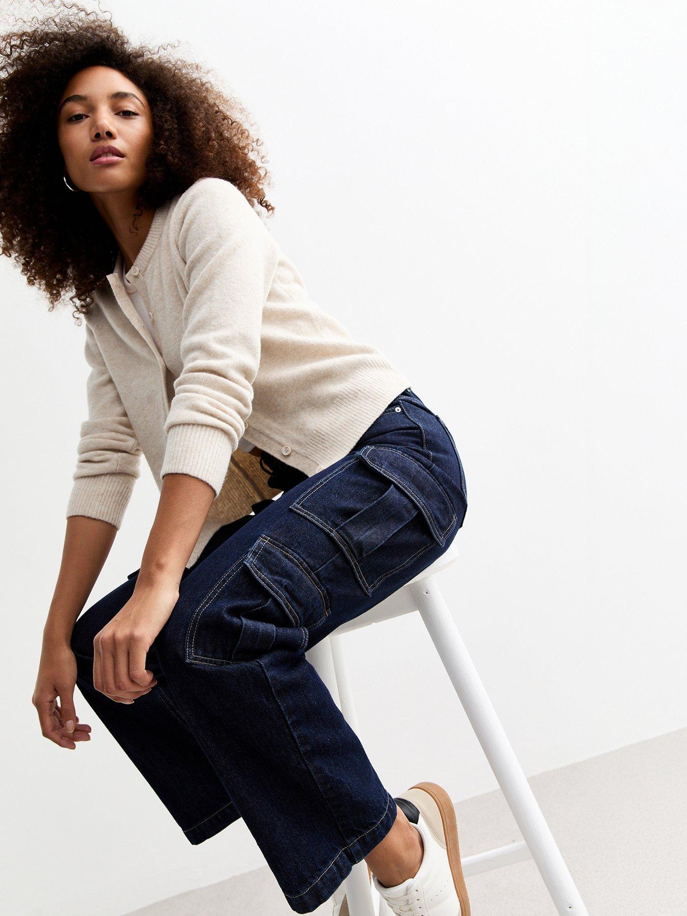 new-look-dark-wash-cargo-jeans-bluefront