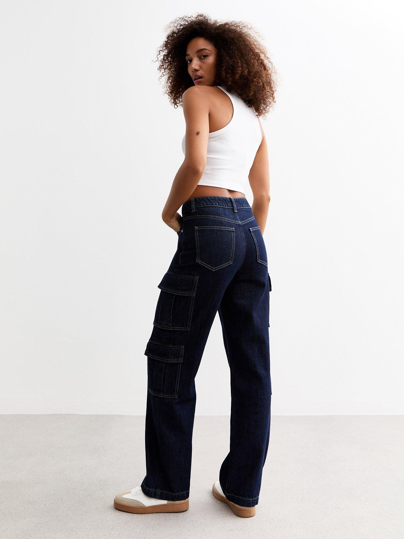 new-look-dark-wash-cargo-jeans-bluestillFront