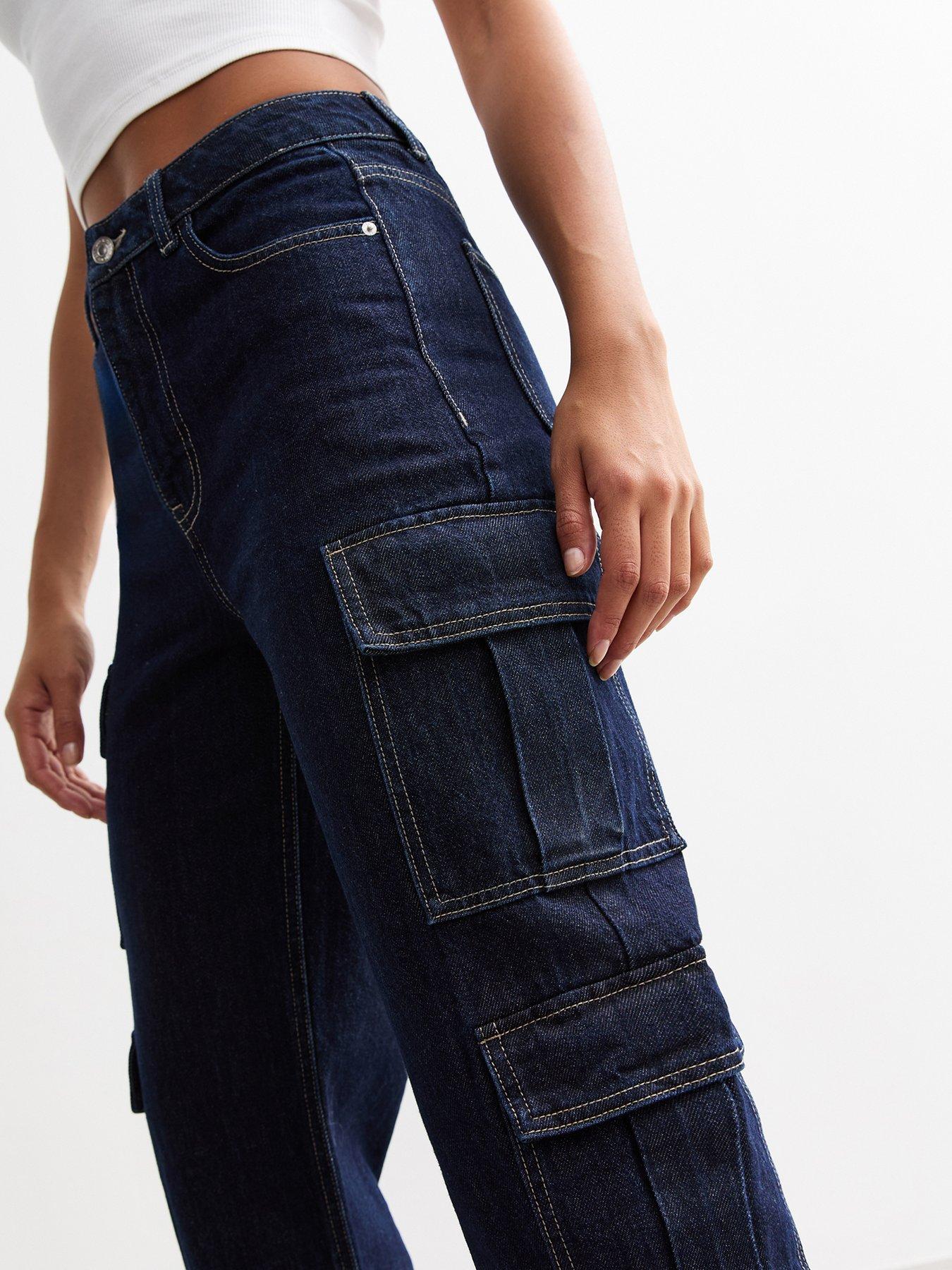 new-look-dark-wash-cargo-jeans-bluedetail