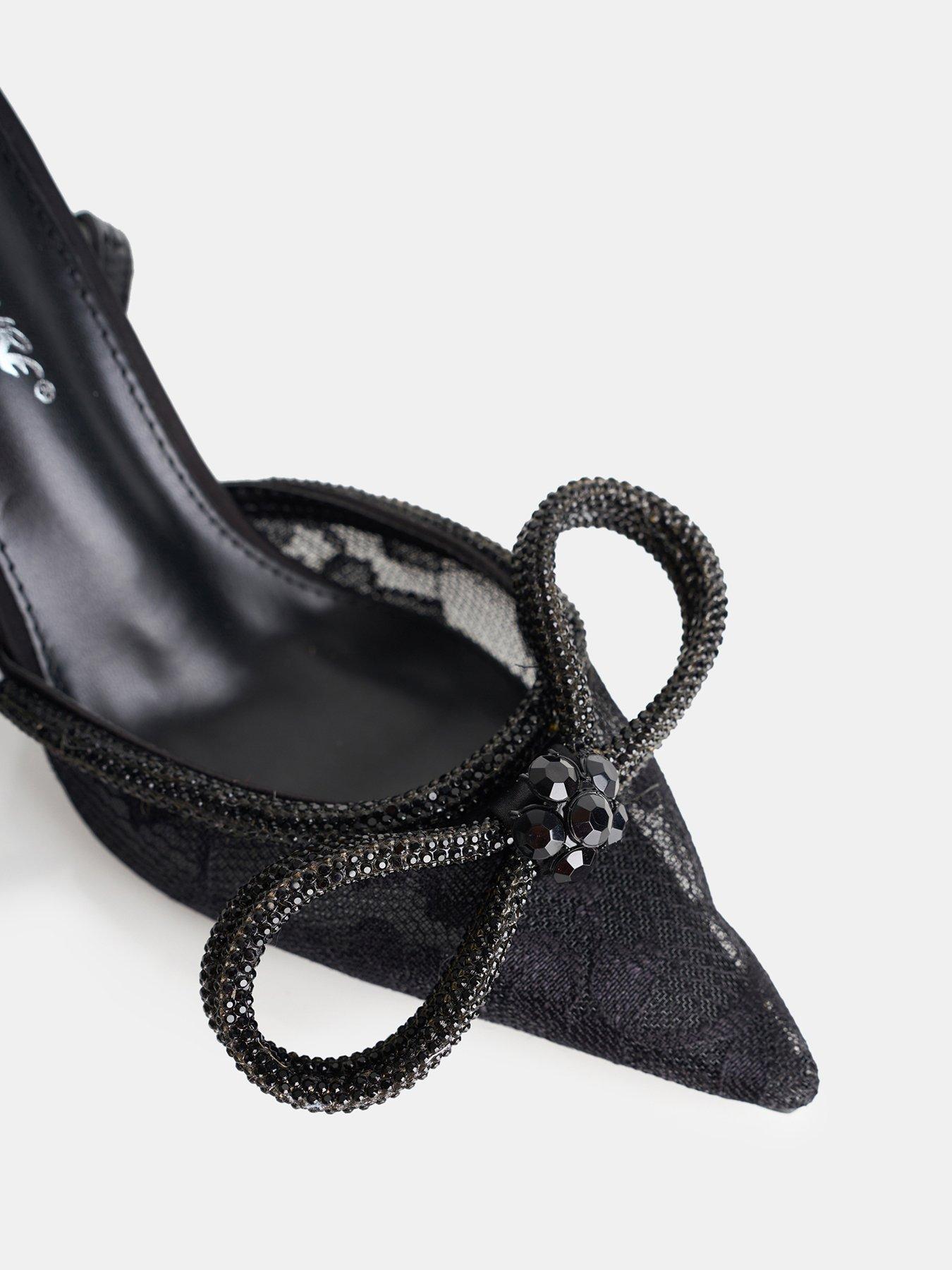 public-desire-midnight-diamante-bow-lace-heelsnbsp--blackdetail