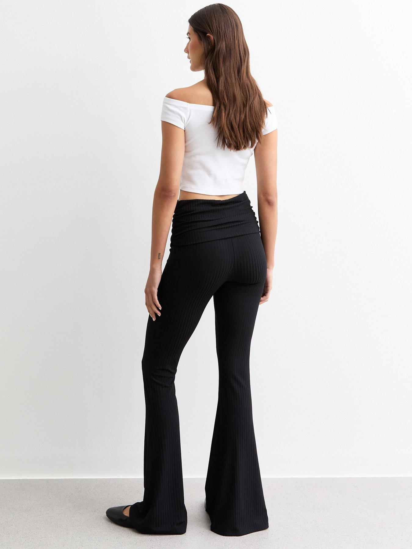 new-look-ribbed-folded-waist-flared-trousers-blackstillFront