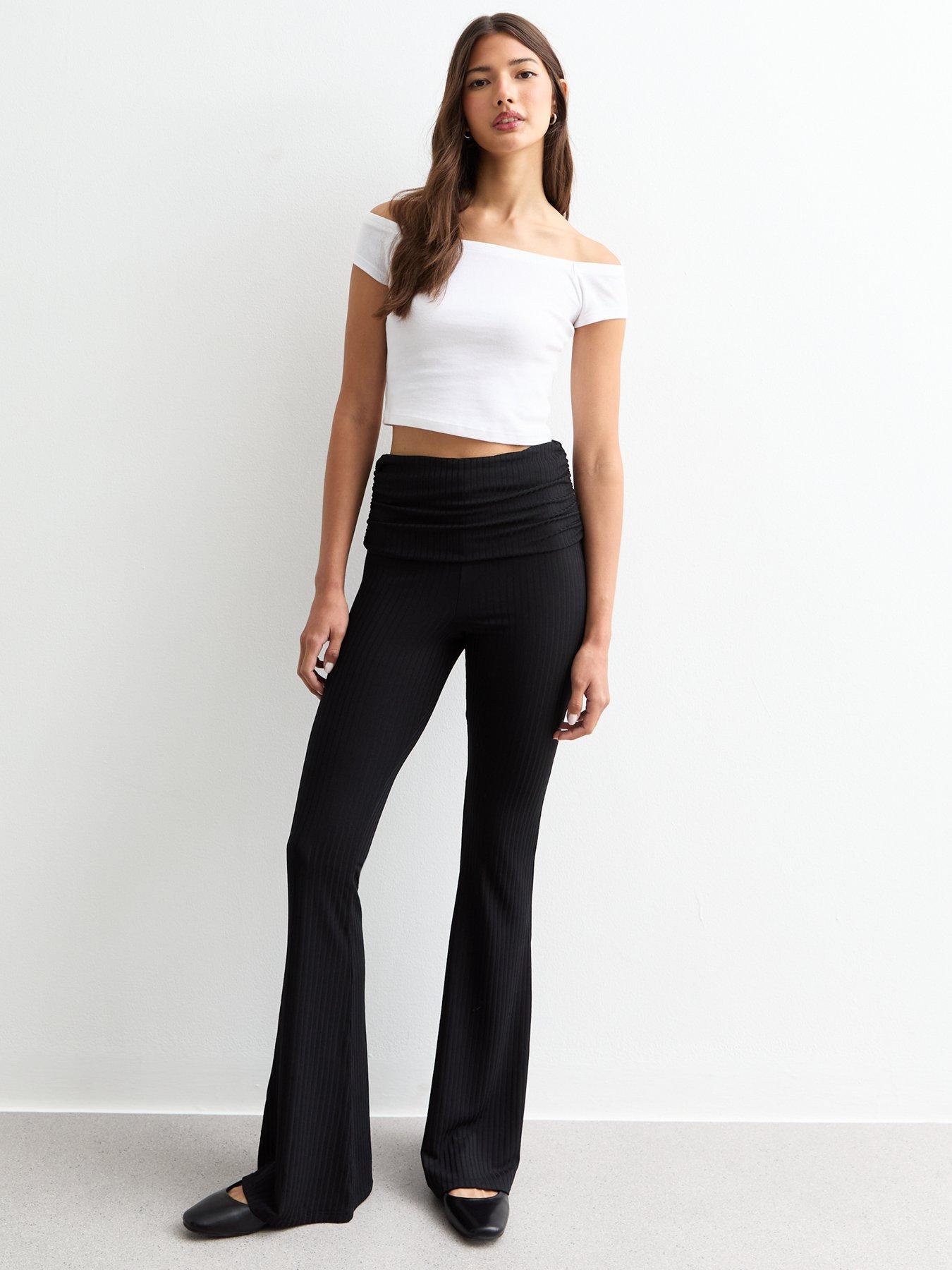 new-look-ribbed-folded-waist-flared-trousers-blackback