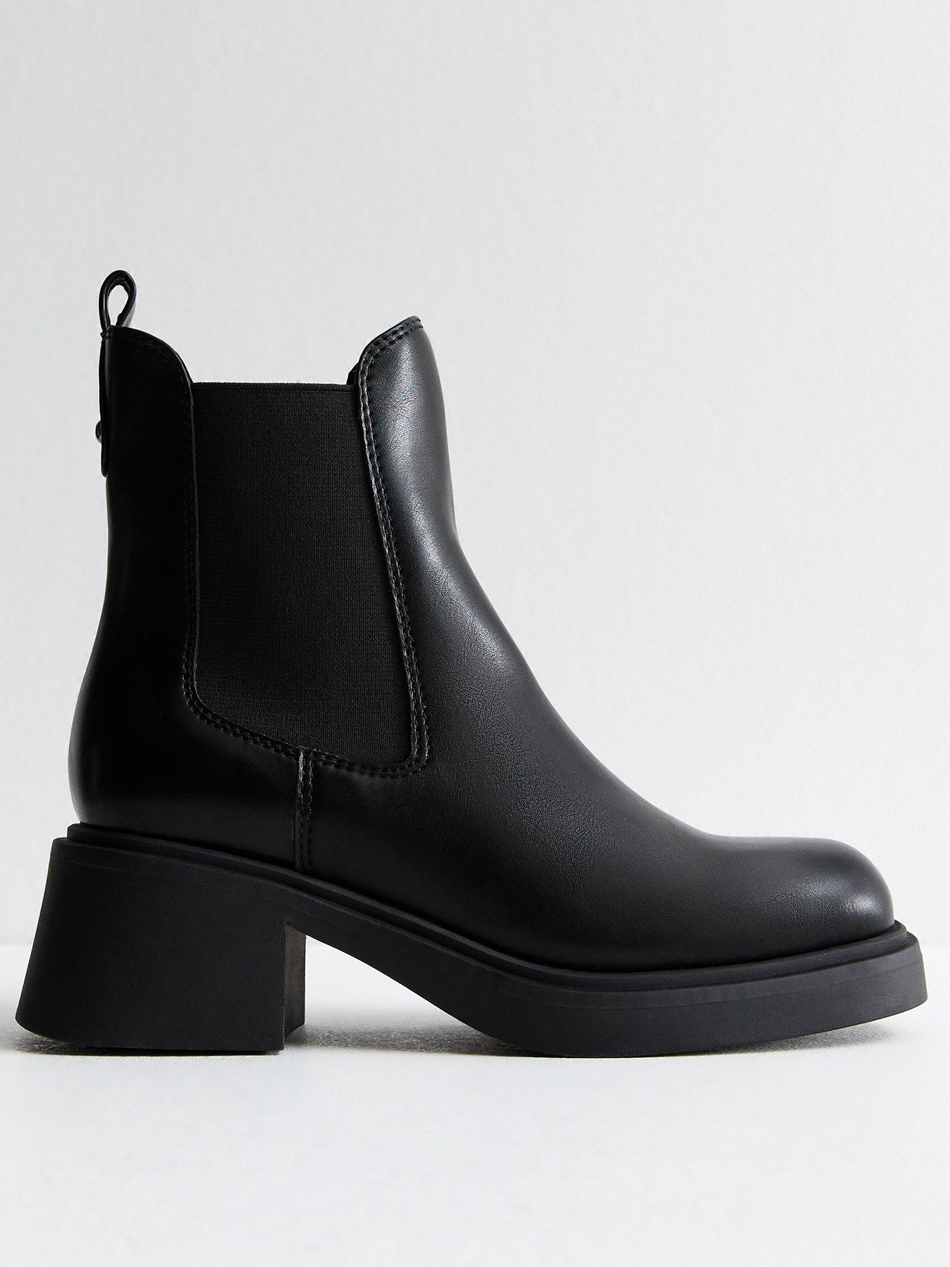 Leather Look Chunky Ankle Boots Black