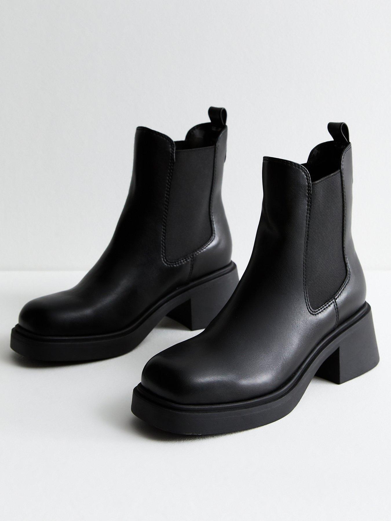 Image 2 of 5 of New Look Leather-Look Chunky Ankle Boots - Black