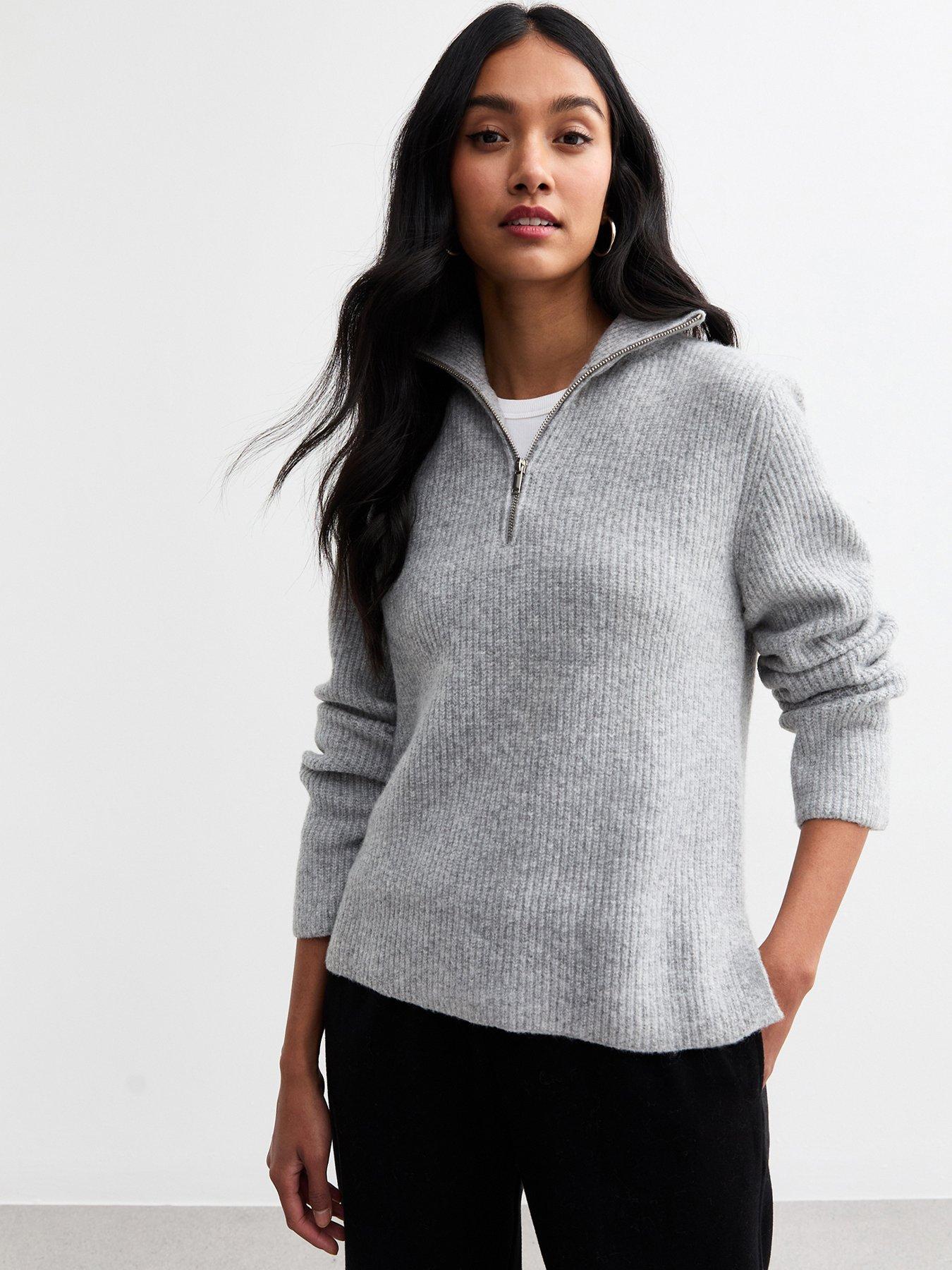 new-look-ribbed-half-zip-knit-jumper-grey