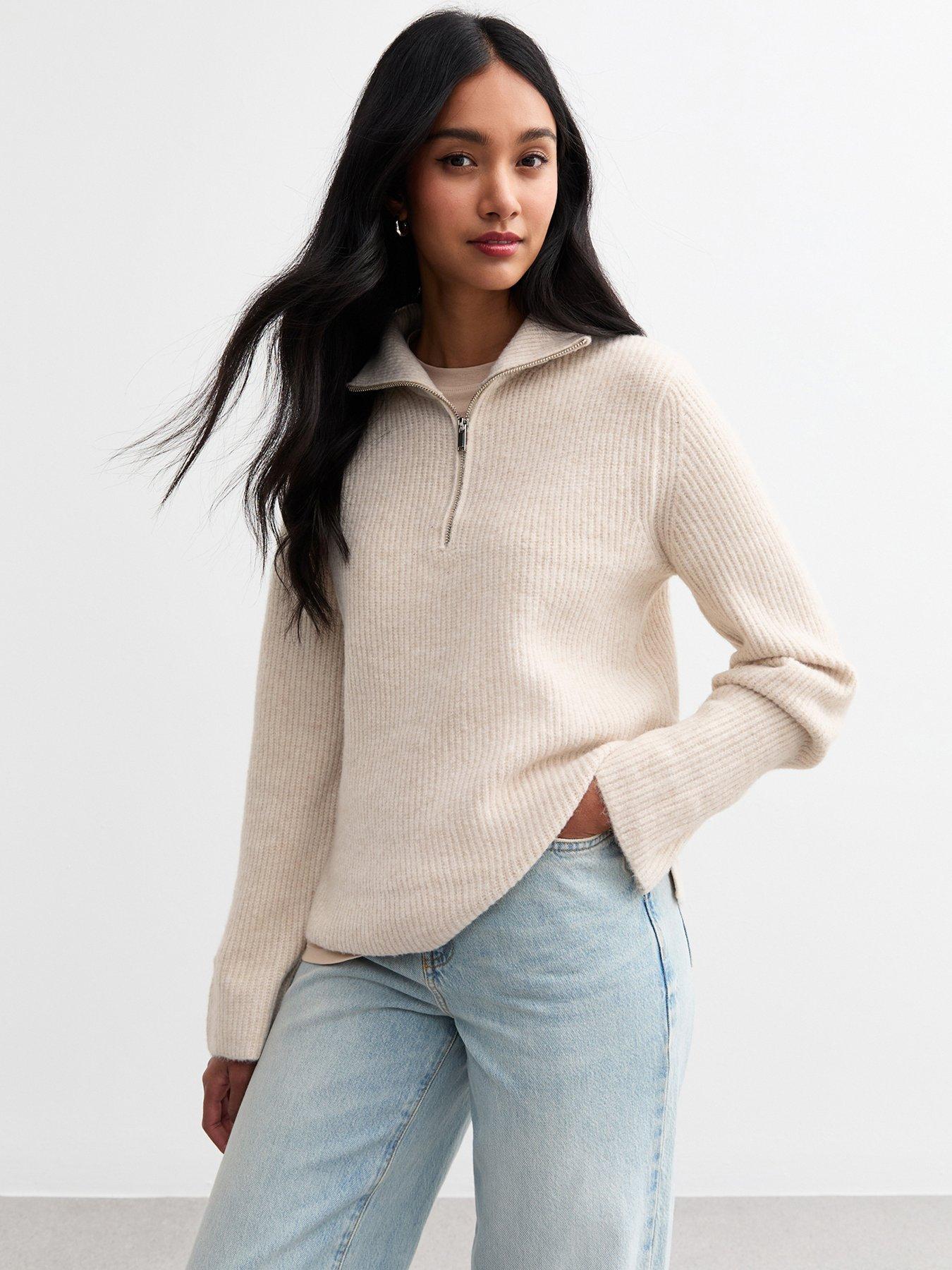 New Look Ribbed Half Zip Knit Jumper Cream Very Ireland