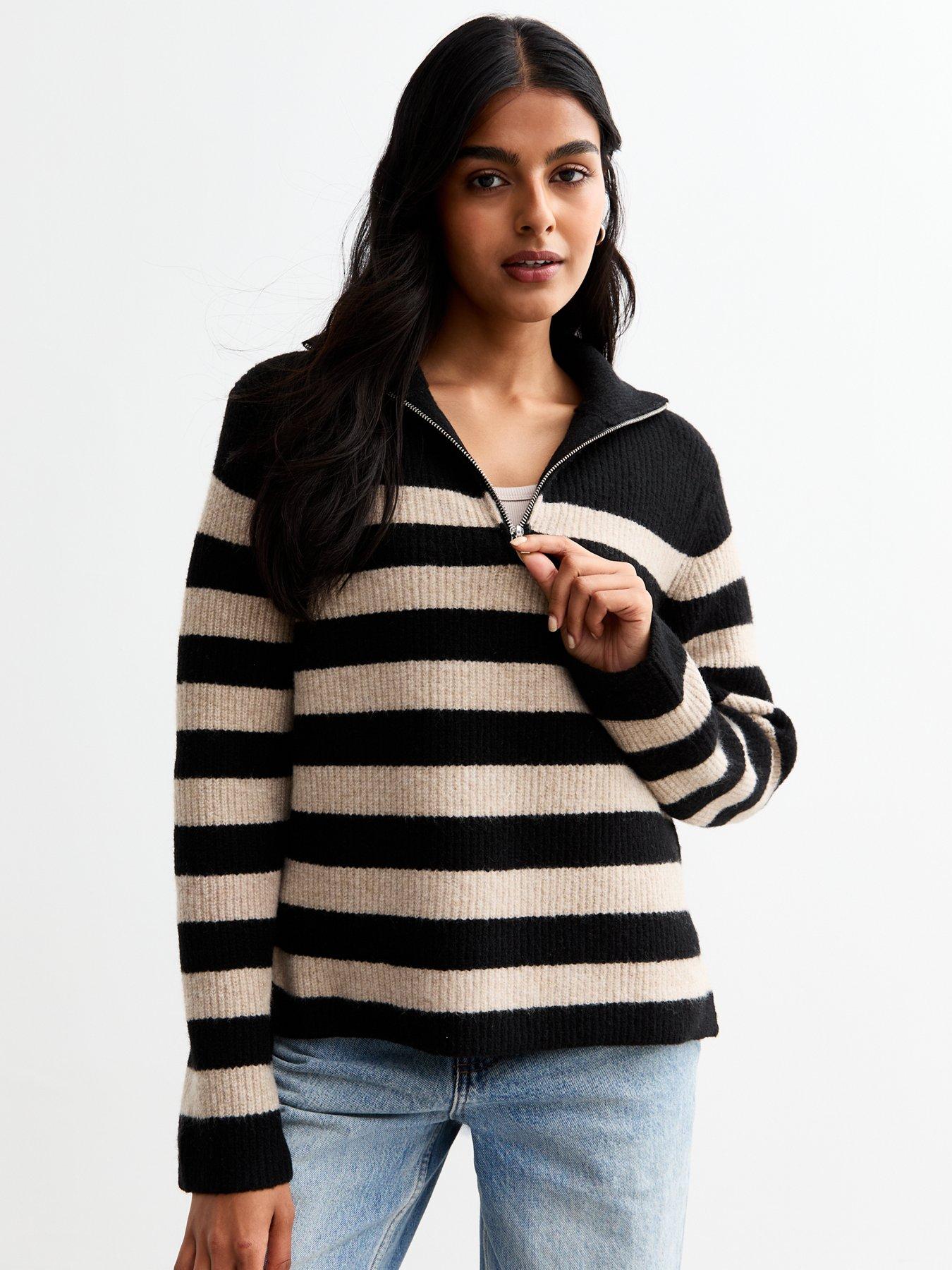 new-look-black-striped-half-zip-jumper-multi