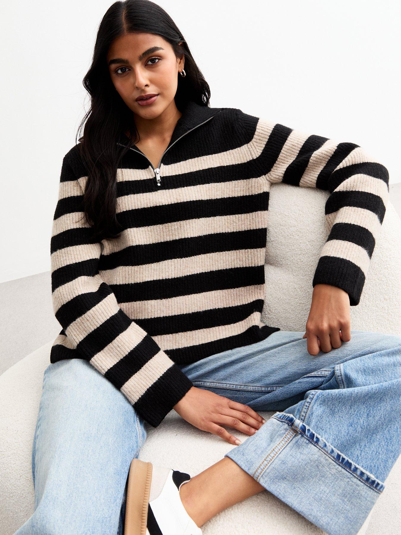 new-look-black-striped-half-zip-jumper-multidetail