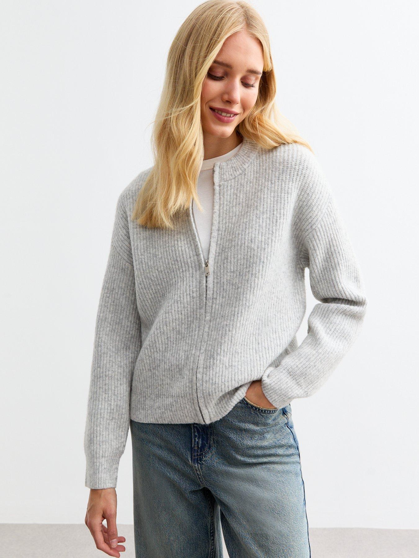 new-look-grey-ribbed-crew-neck-cardigan