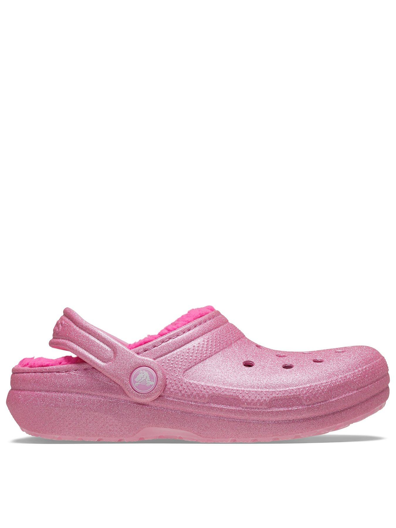 crocs-kids-classic-lined-glitter-clog-pink