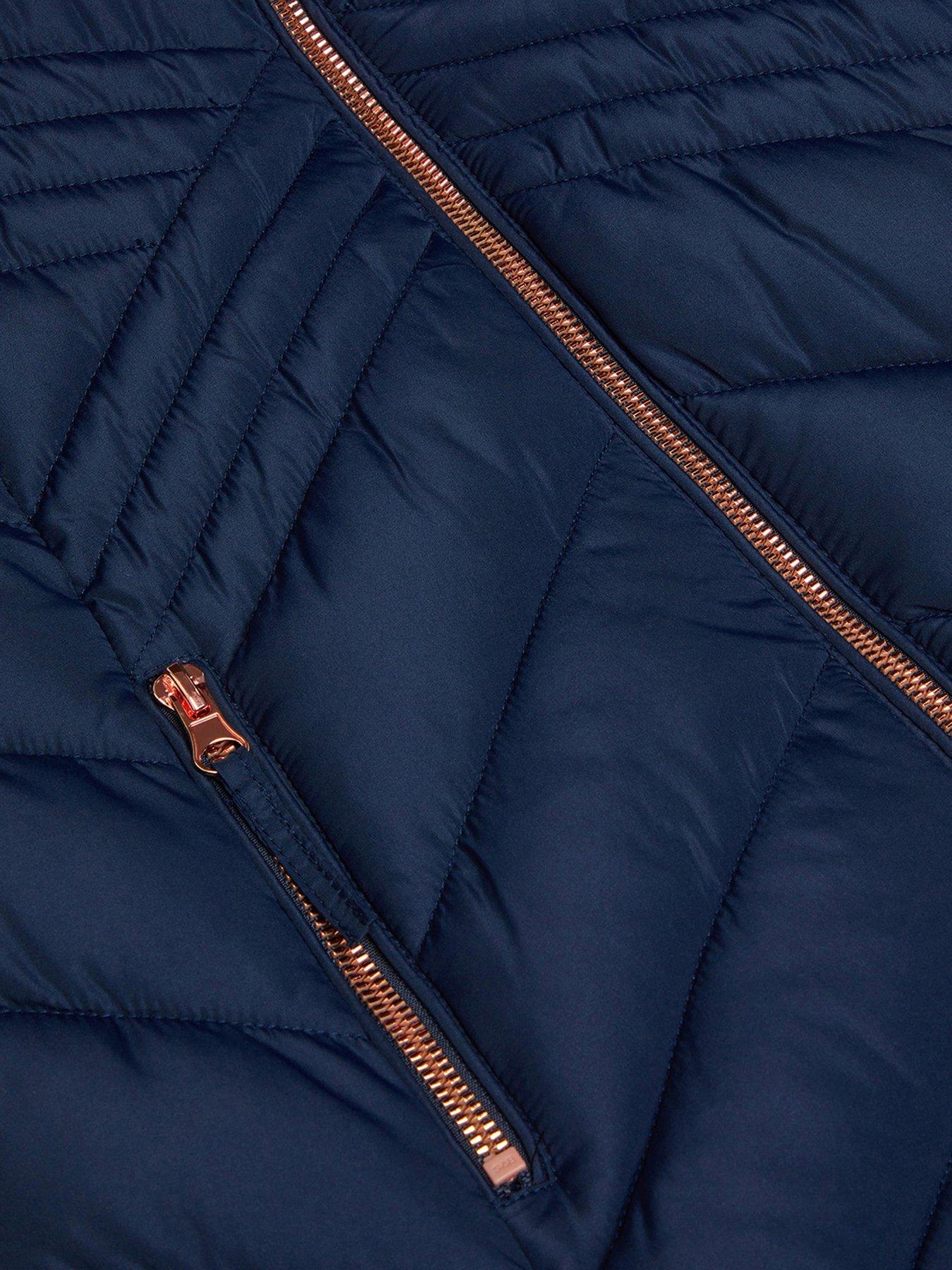 Image 3 of 3 of Monsoon Girls Diagonal Quilted Pink Trim Coat - Navy