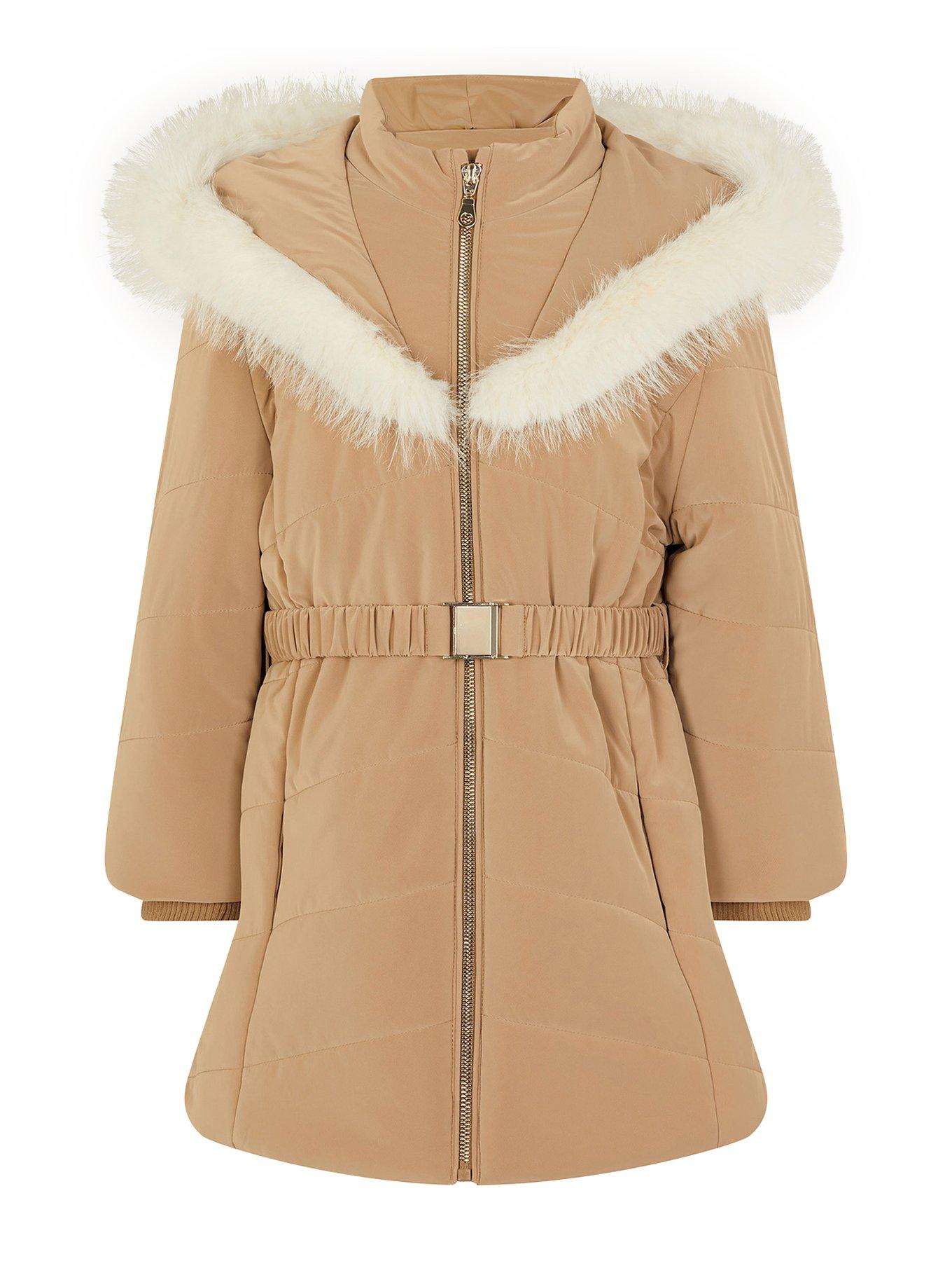 monsoon-girls-belted-padded-faux-fur-trim-coat-brownfront