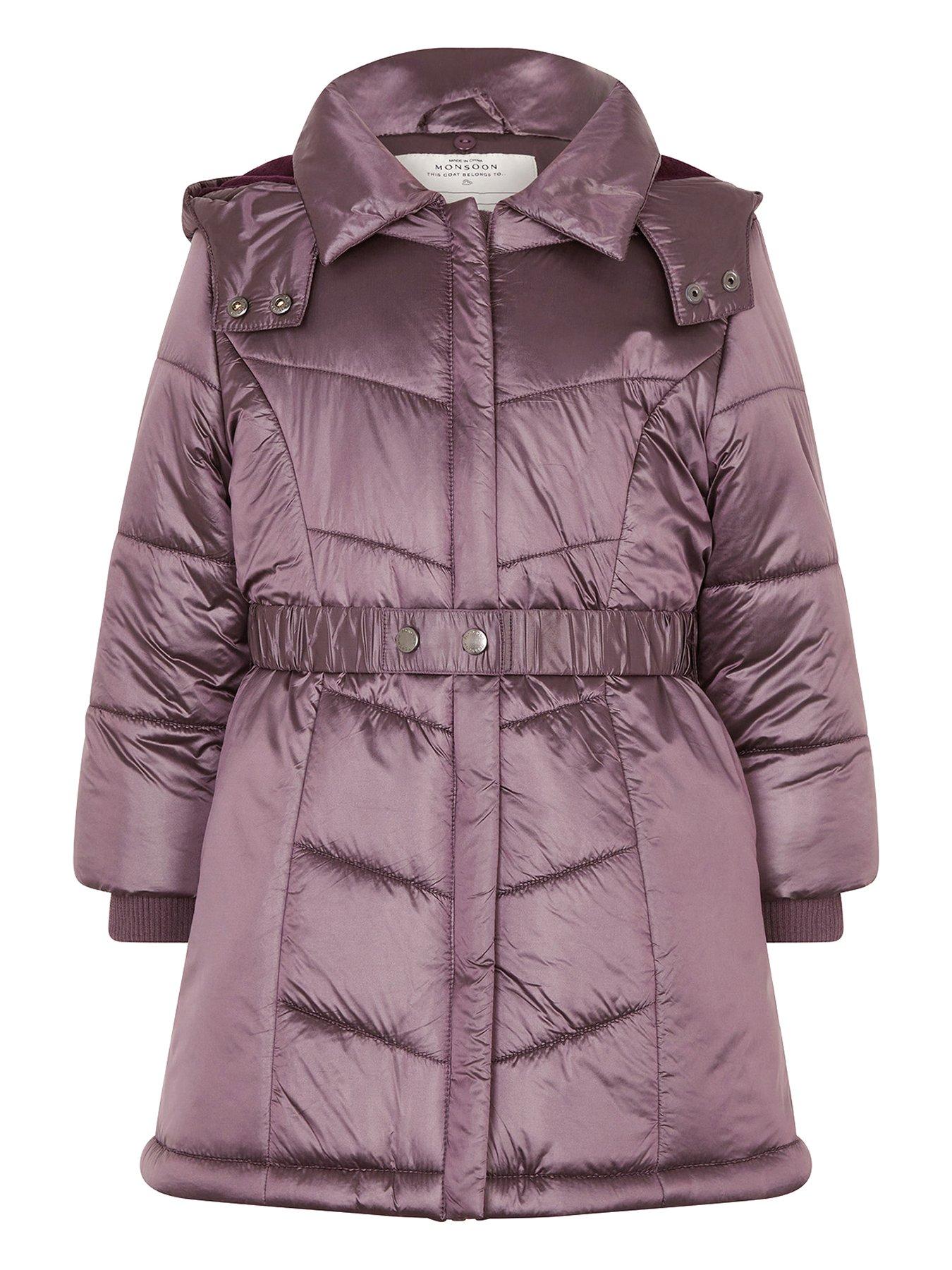 Image 2 of 4 of Monsoon Girls Metallic Chevron Faux Fur Collar Coat - Purple