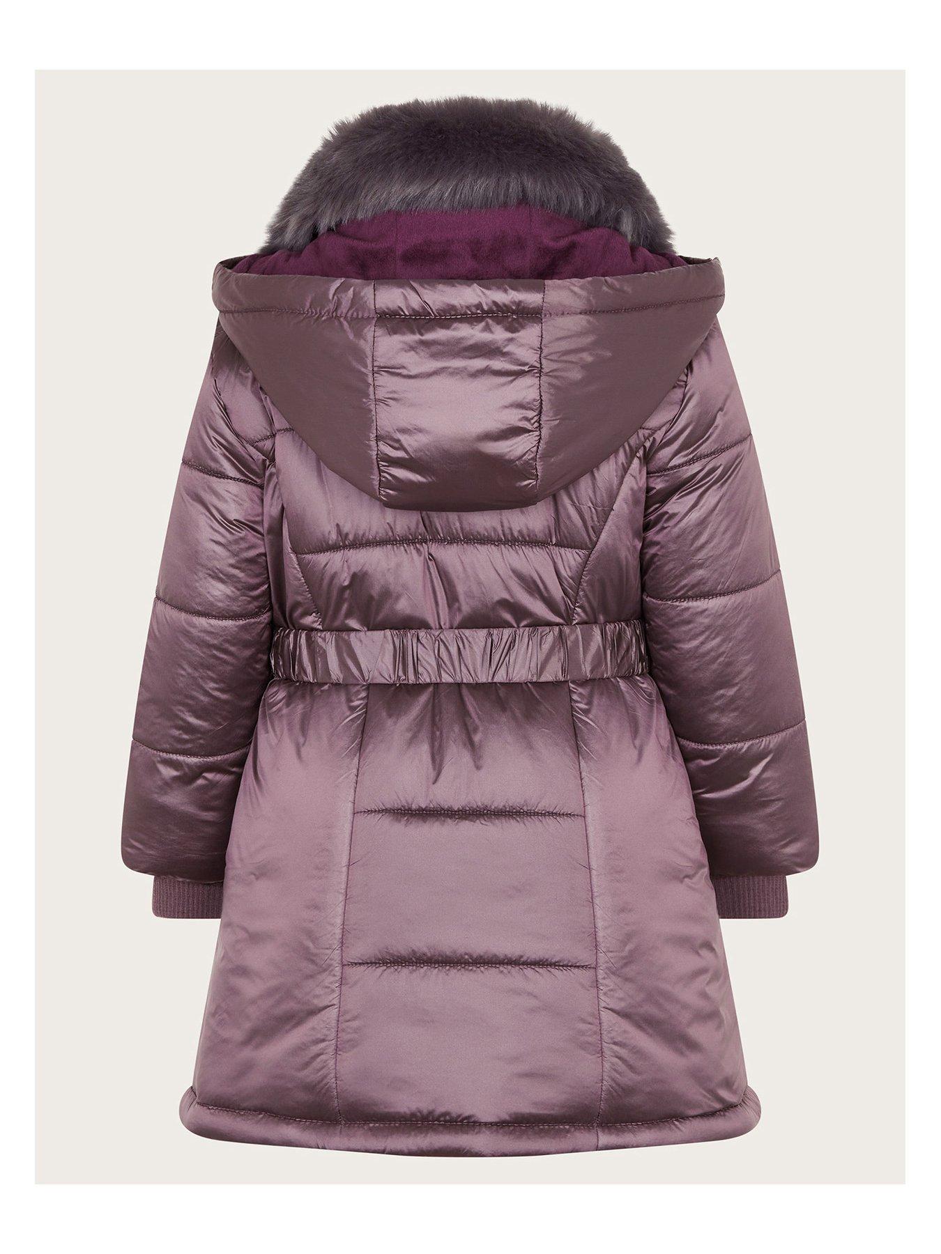 Image 3 of 4 of Monsoon Girls Metallic Chevron Faux Fur Collar Coat - Purple