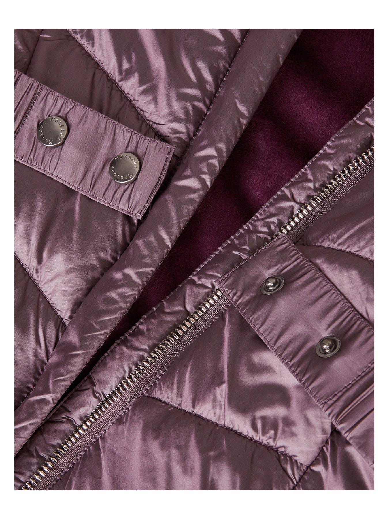 Image 4 of 4 of Monsoon Girls Metallic Chevron Faux Fur Collar Coat - Purple