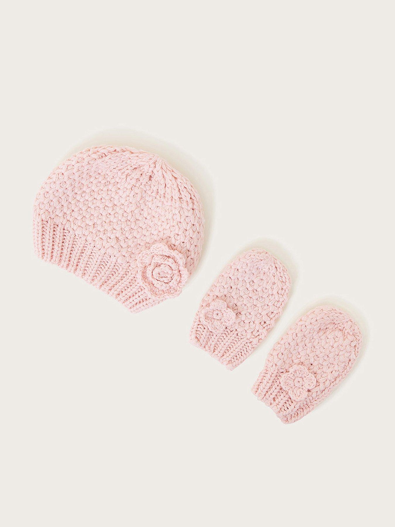 monsoon-baby-girls-flower-hat-and-mittens-set-pink