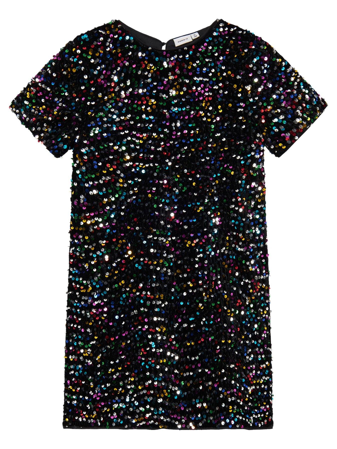 name-it-girls-sequin-short-sleeve-dress-black-multifront