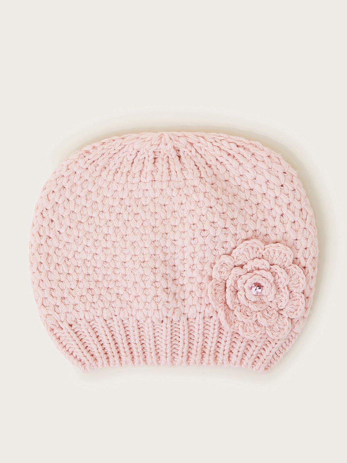 monsoon-girls-flower-knit-beanie-hat-pinkfront