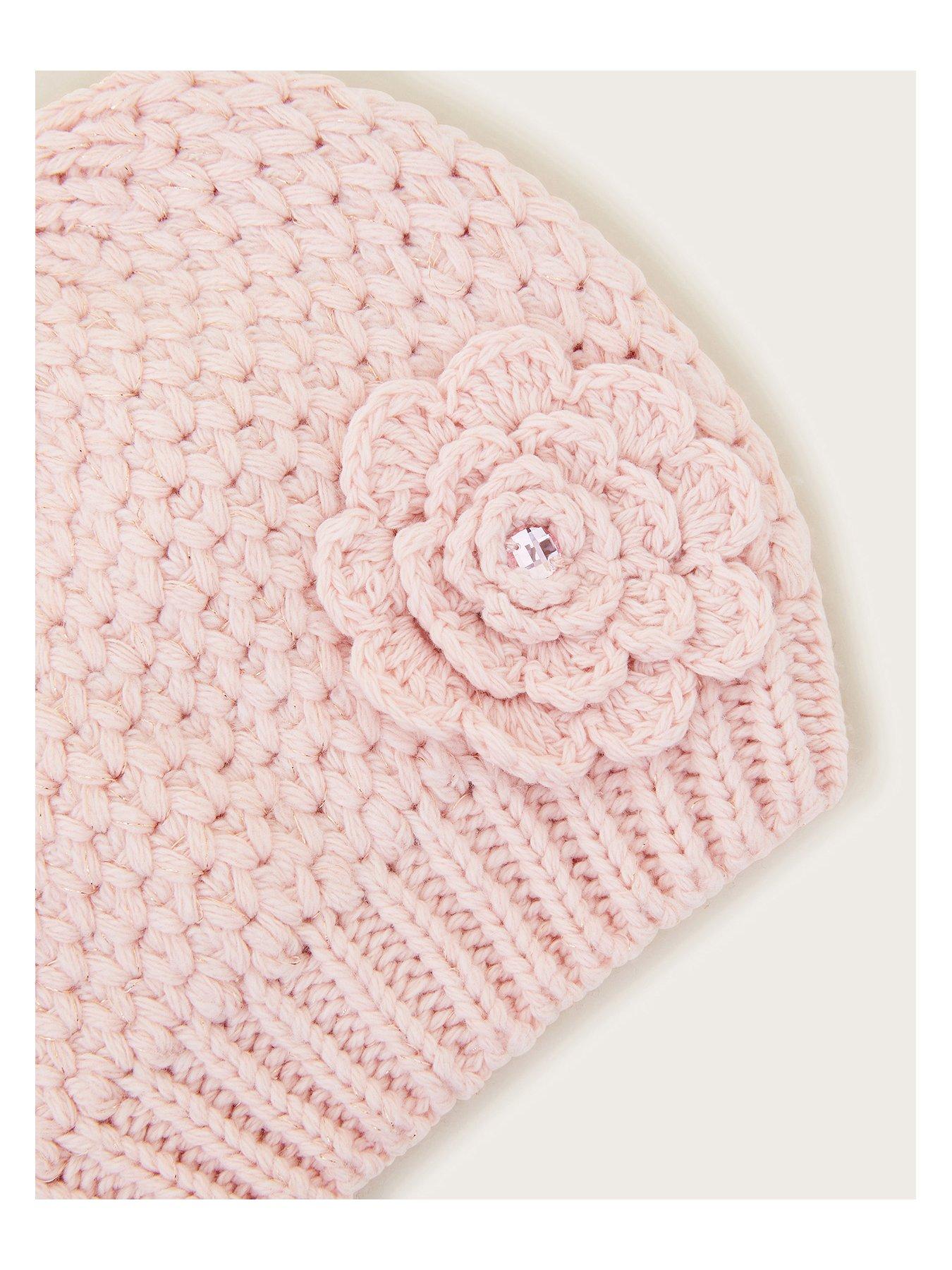 monsoon-girls-flower-knit-beanie-hat-pinkback