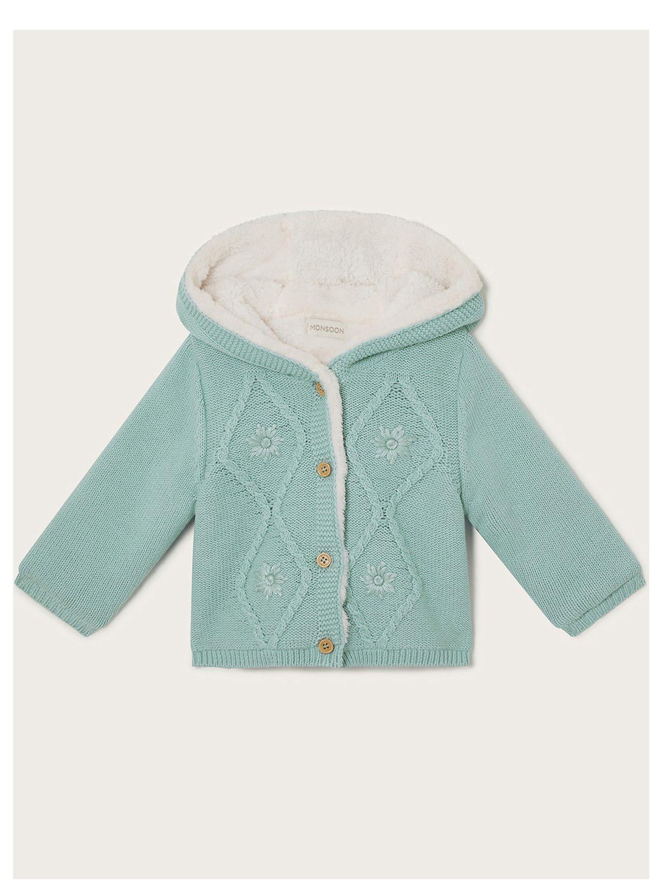 Monsoon Baby Girls Borg Embroidered Knitted Cardigan Aqua Very Ireland