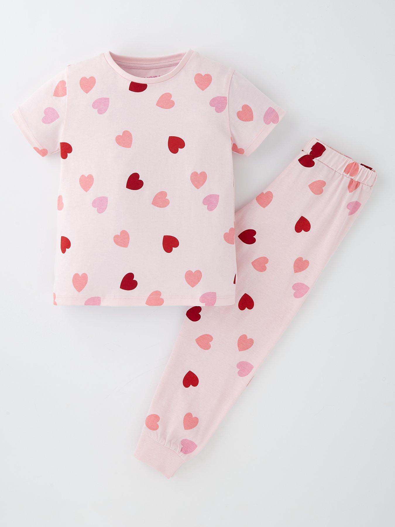 Image of Everyday Girls Short Sleeve / Long Length Heart Print Jersey Pyjamas