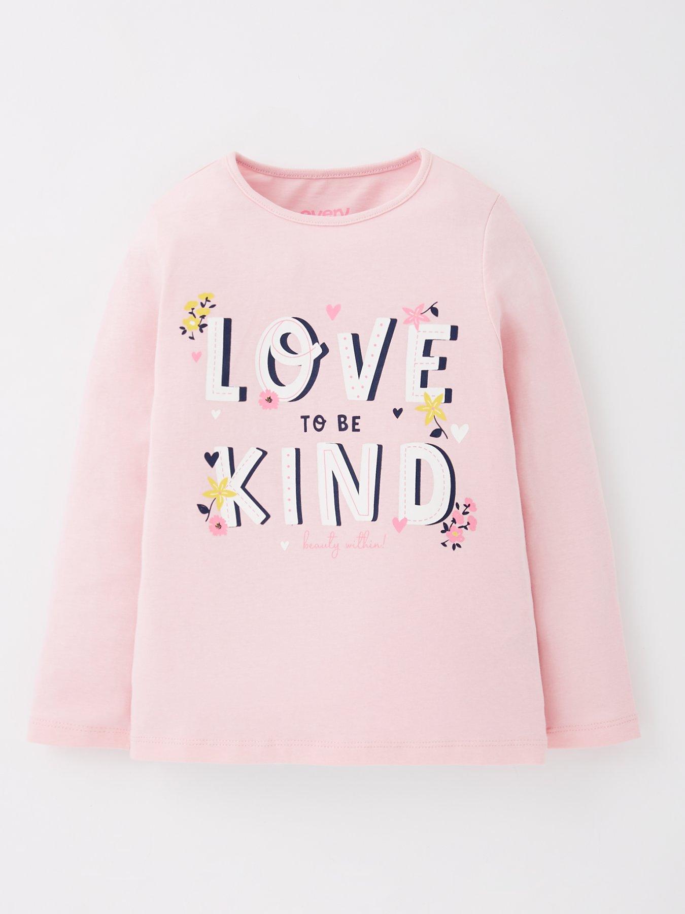 Image 1 of 4 of Everyday Girls Long Sleeve Love Is Kind Jersey T-Shirt - Pink